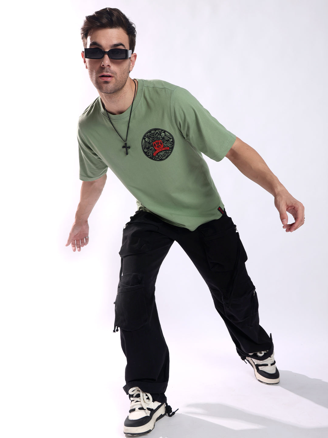 Men Olive Cotton Oversized T-Shirt