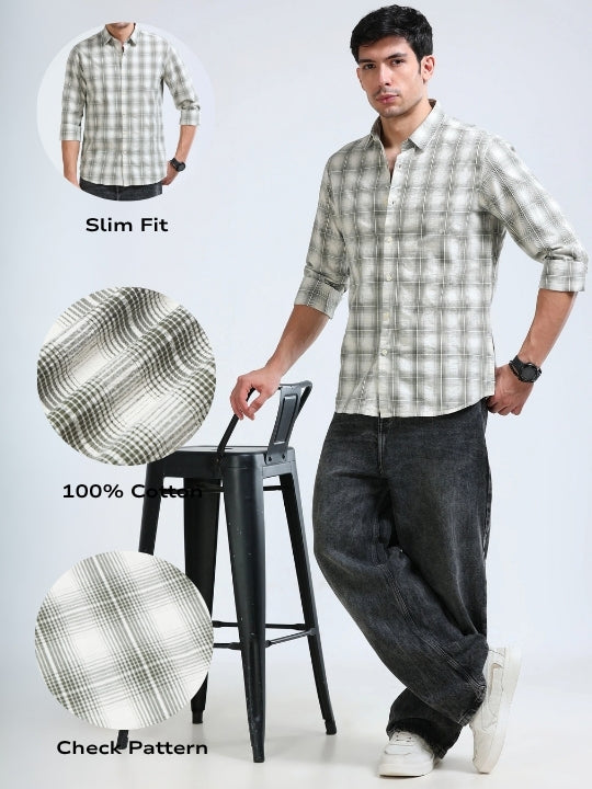 Men Green Checked Casual Shirt