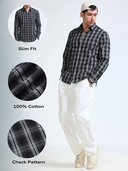 Men Black Checked Casual Shirt