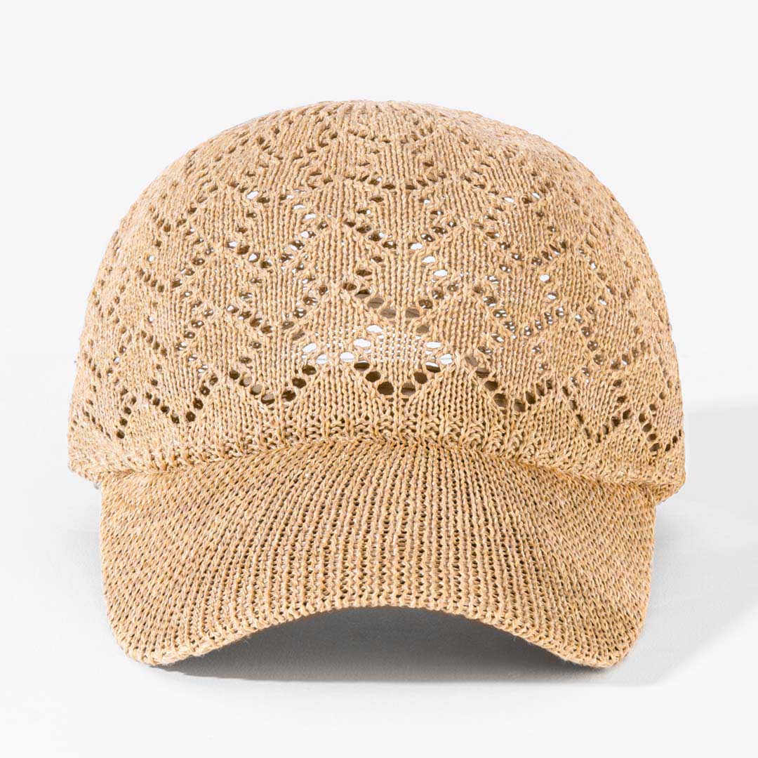Beige Knitted Crochet Baseball Cap