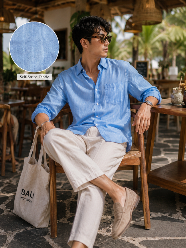 Men Blue Self-Stripe Shirt