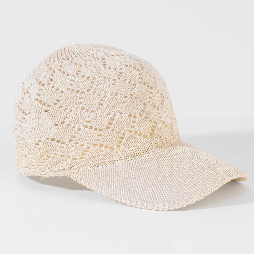 Beige Knitted Crochet Baseball Cap