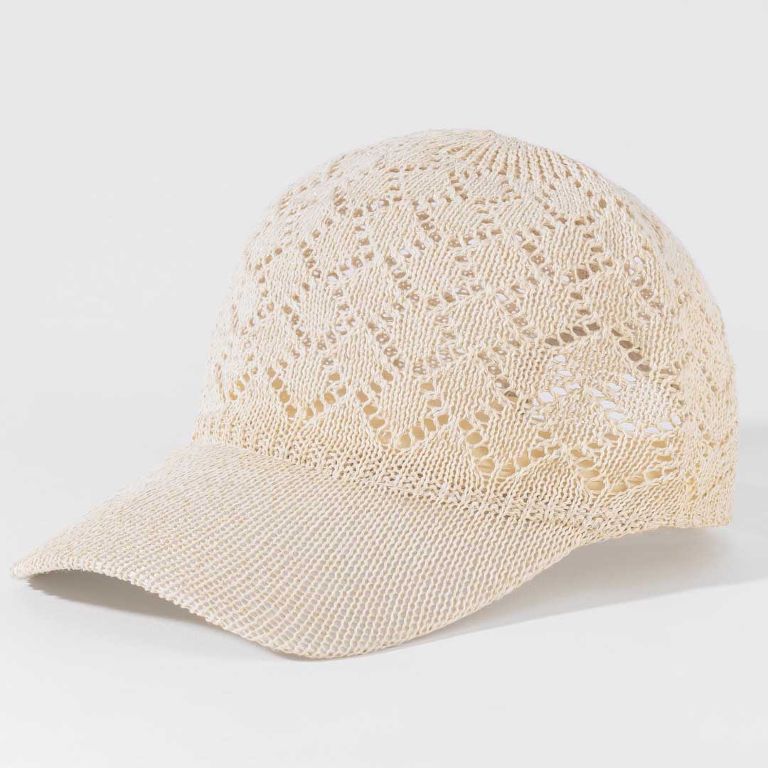 Beige Knitted Crochet Baseball Cap