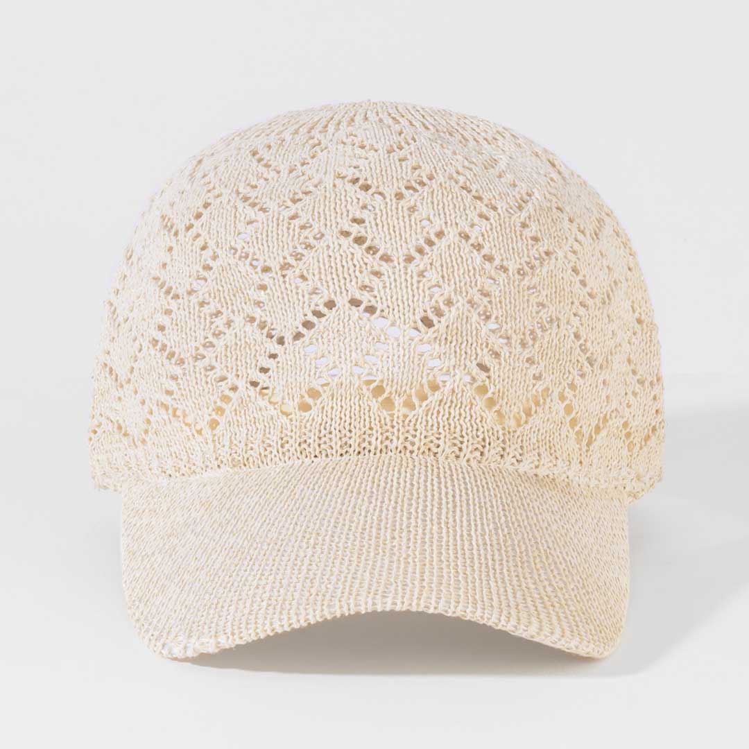 Beige Knitted Crochet Baseball Cap