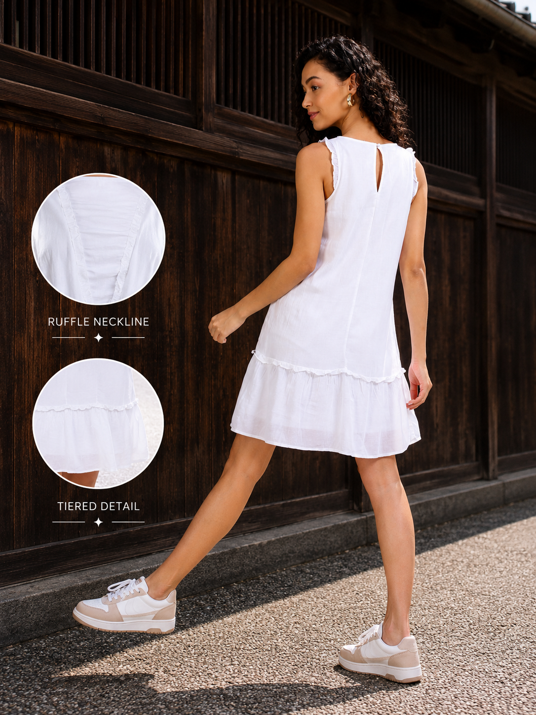 Women White Ruffle Tiered Mini Dress
