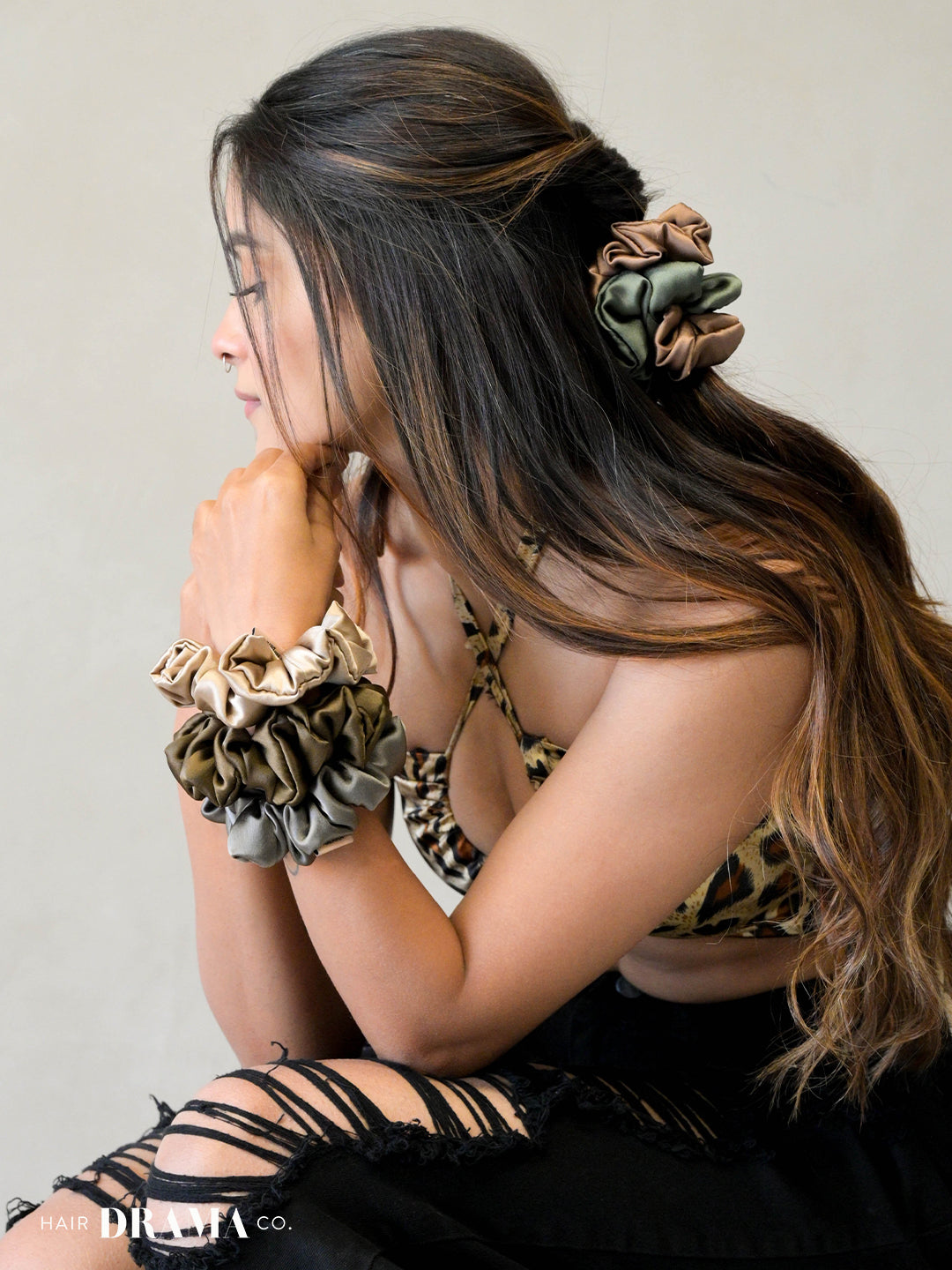 Multi Satin Scrunchies Set Of 5