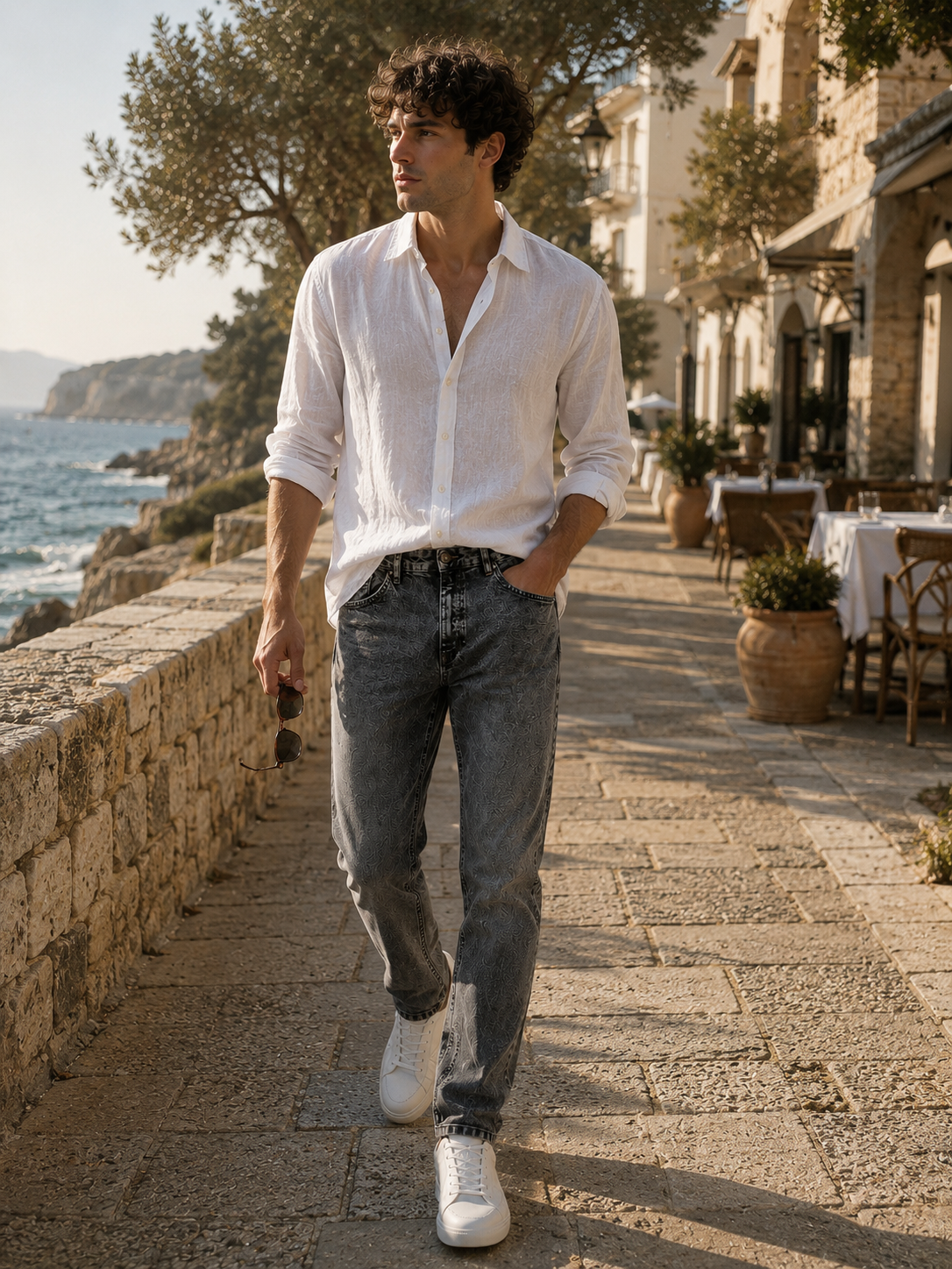 Men Washed Grey Straight Fit Jeans