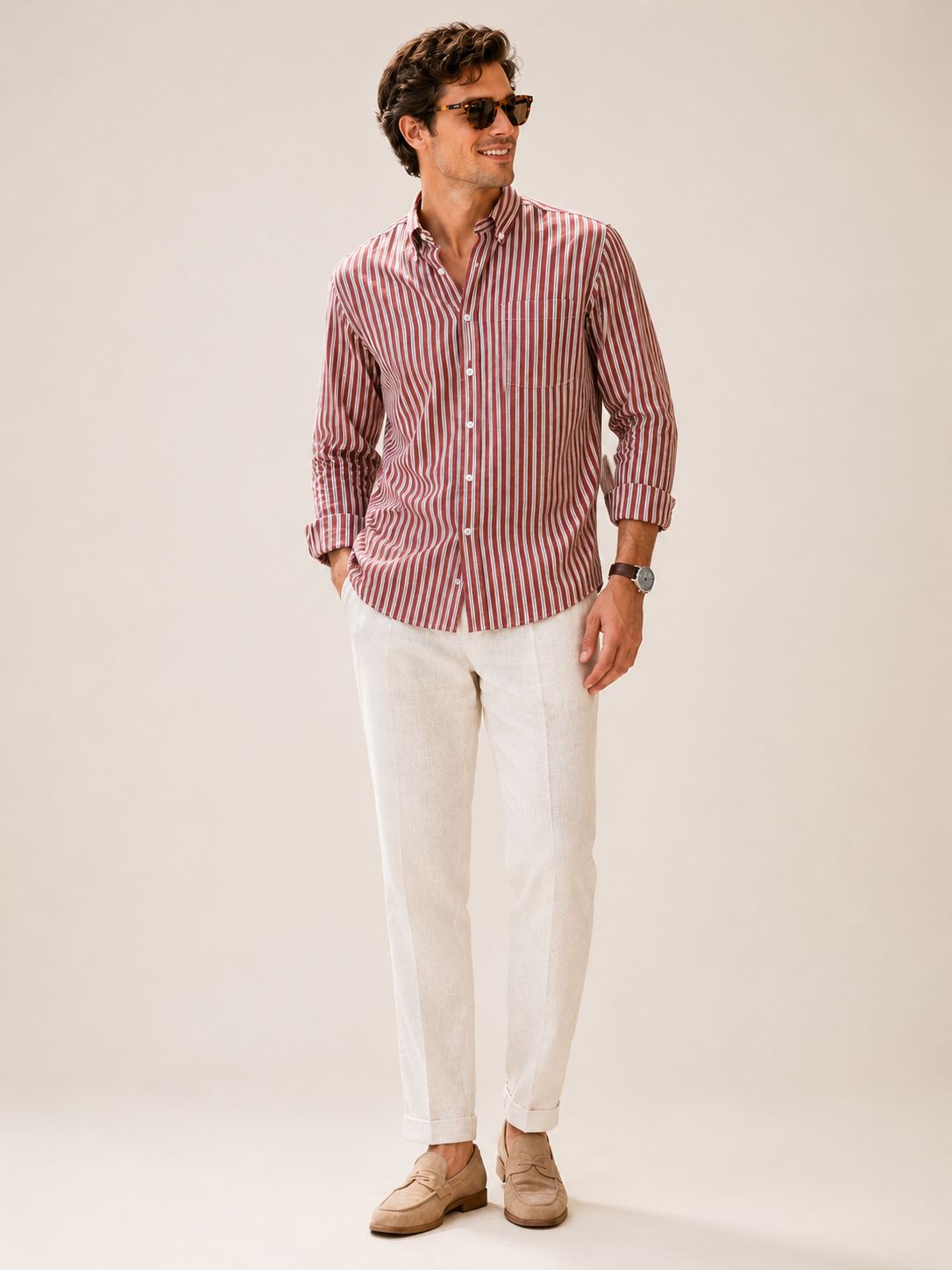 Men Brick Stripe Oxford Shirt