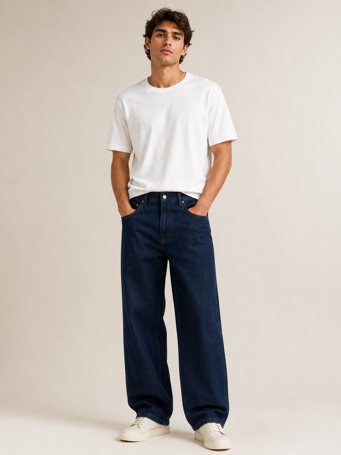 Men Dark Indigo Wide Leg Baggy Jeans