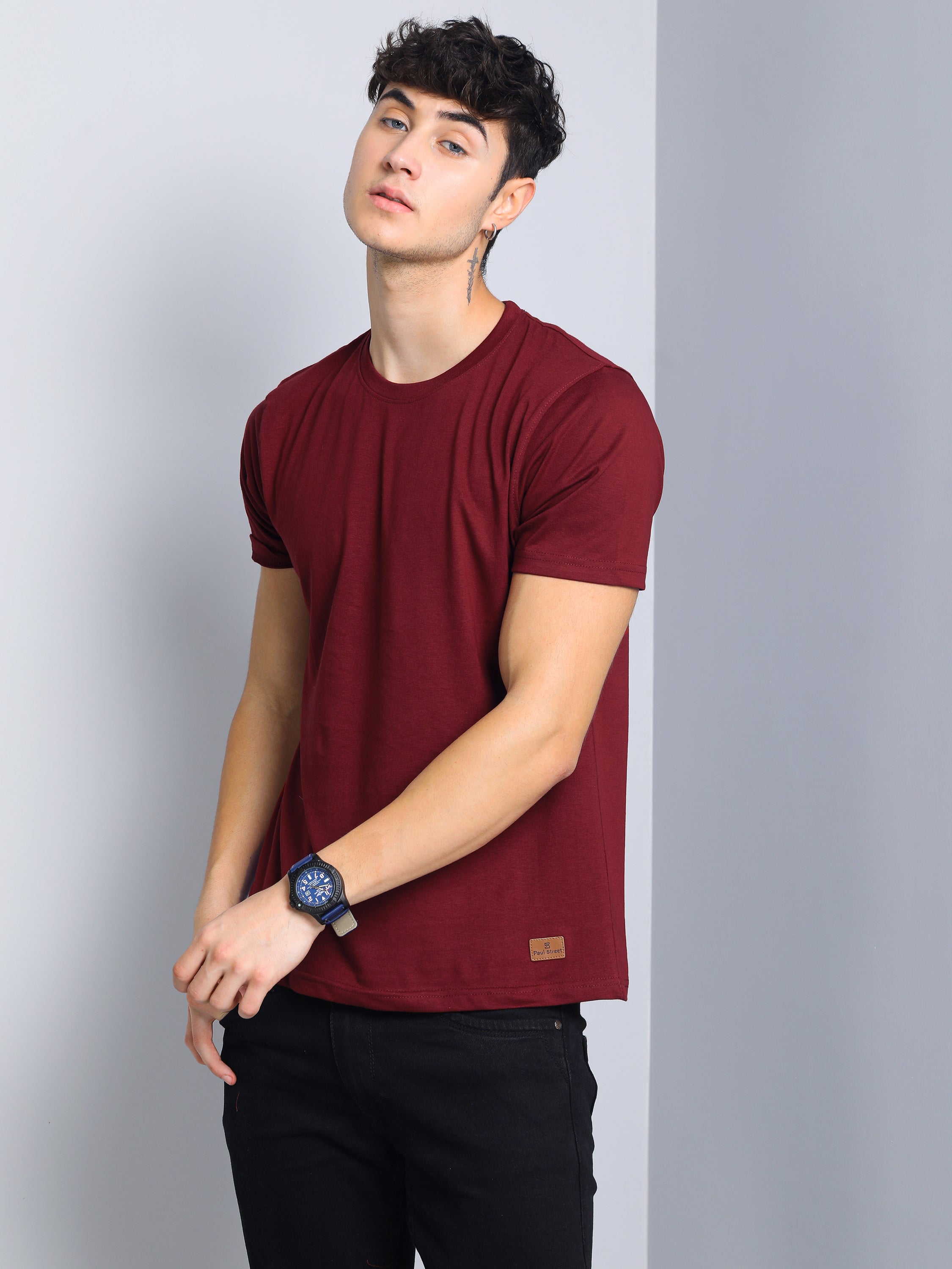 Men Plain Maroon T-Shirt