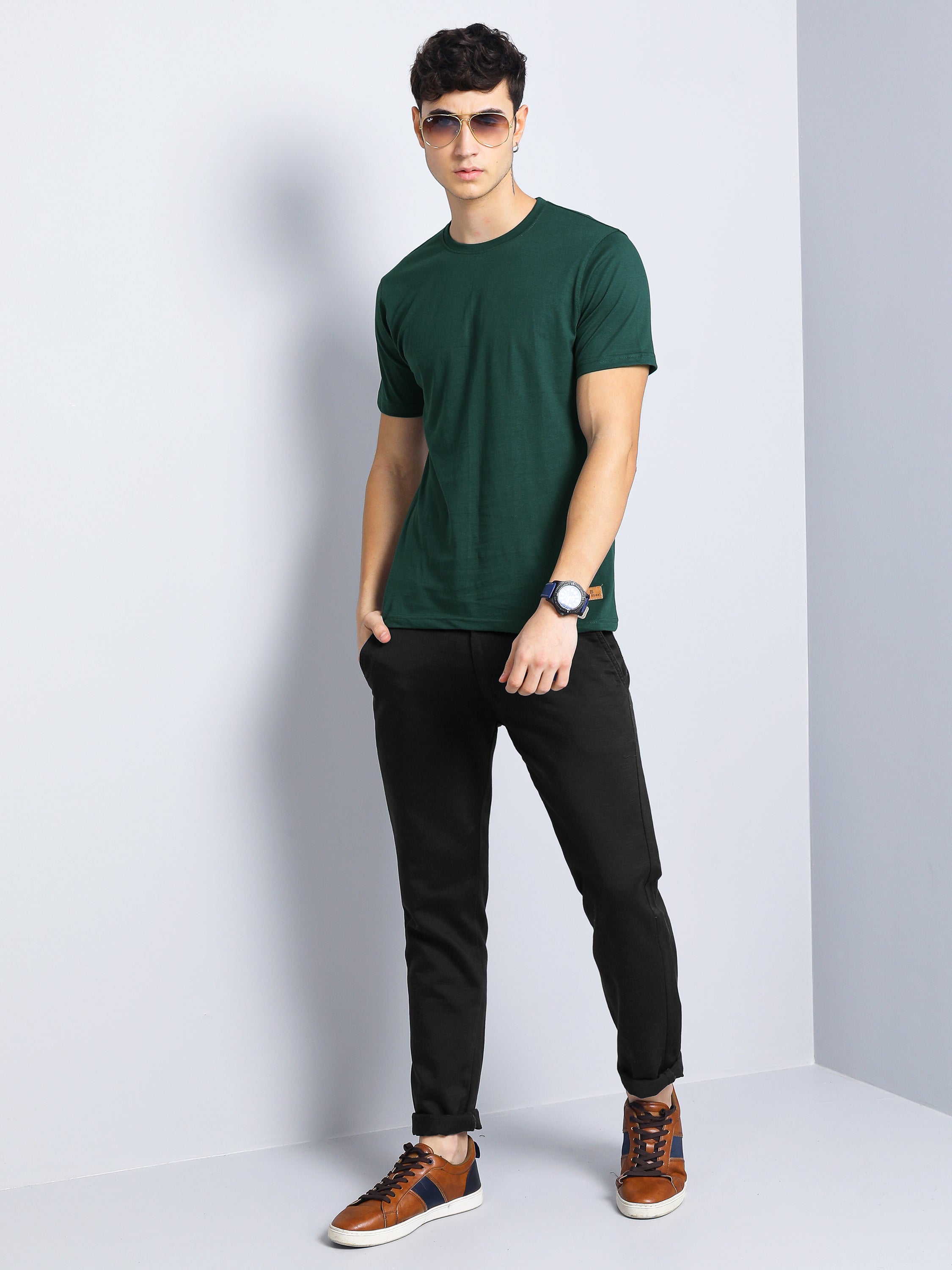 Men Plain Olive T-Shirt