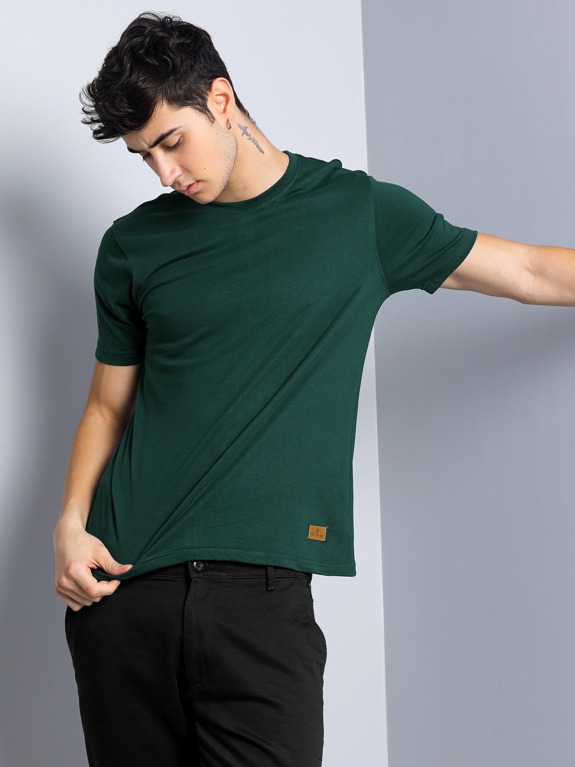 Men Plain Olive T-Shirt