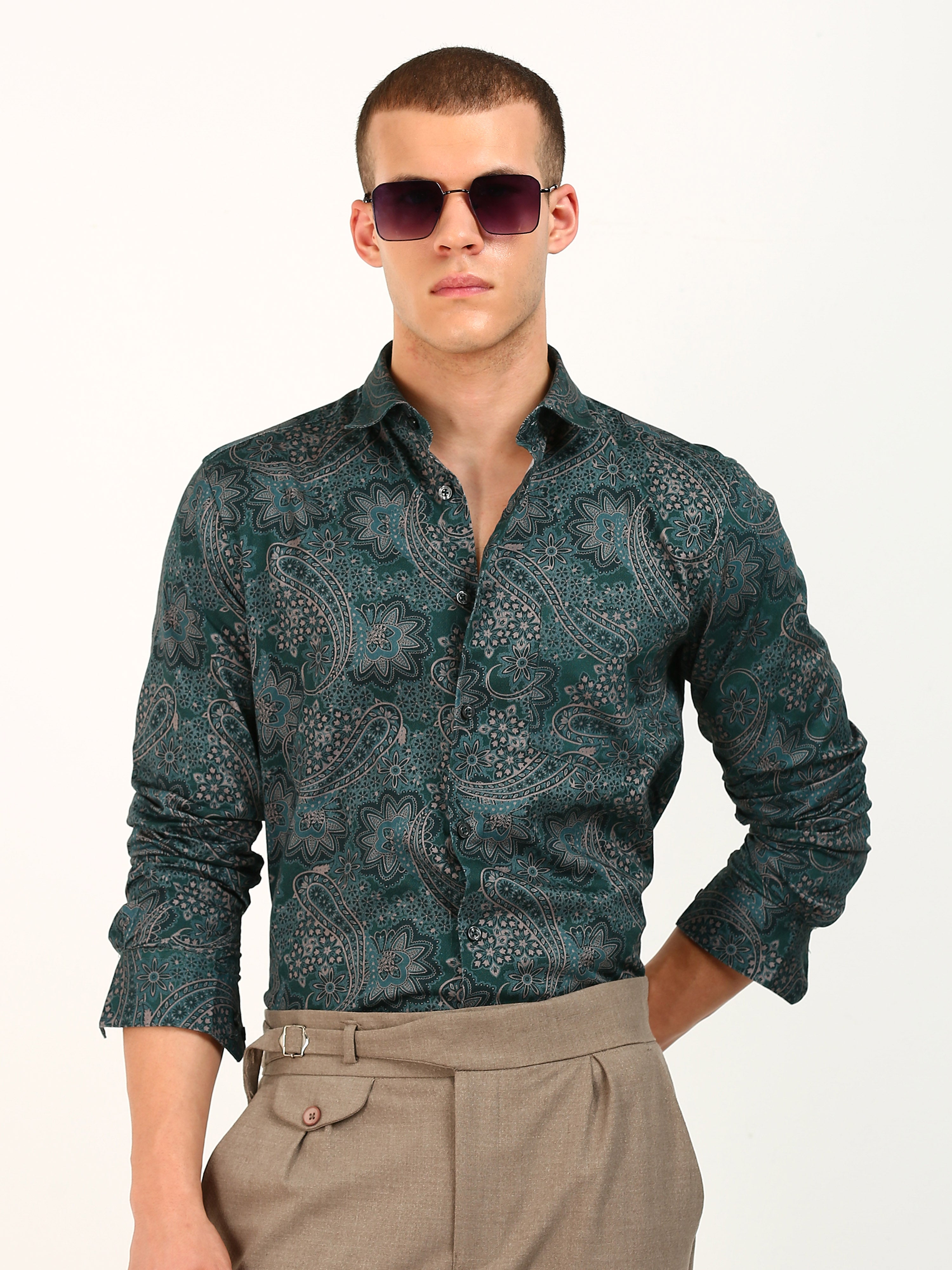 Dark Green Printed Pattern Shirt