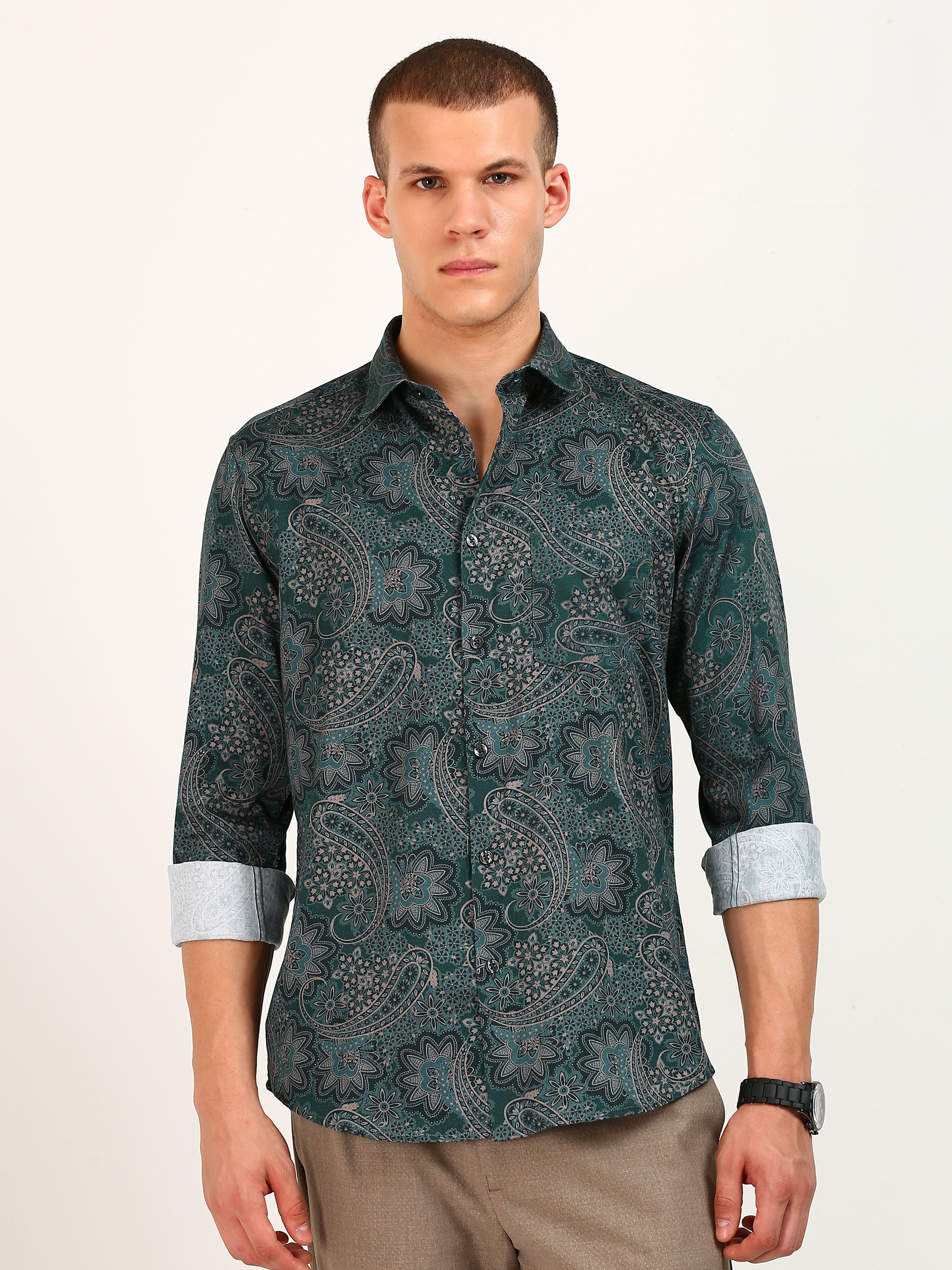 Dark Green Printed Pattern Shirt