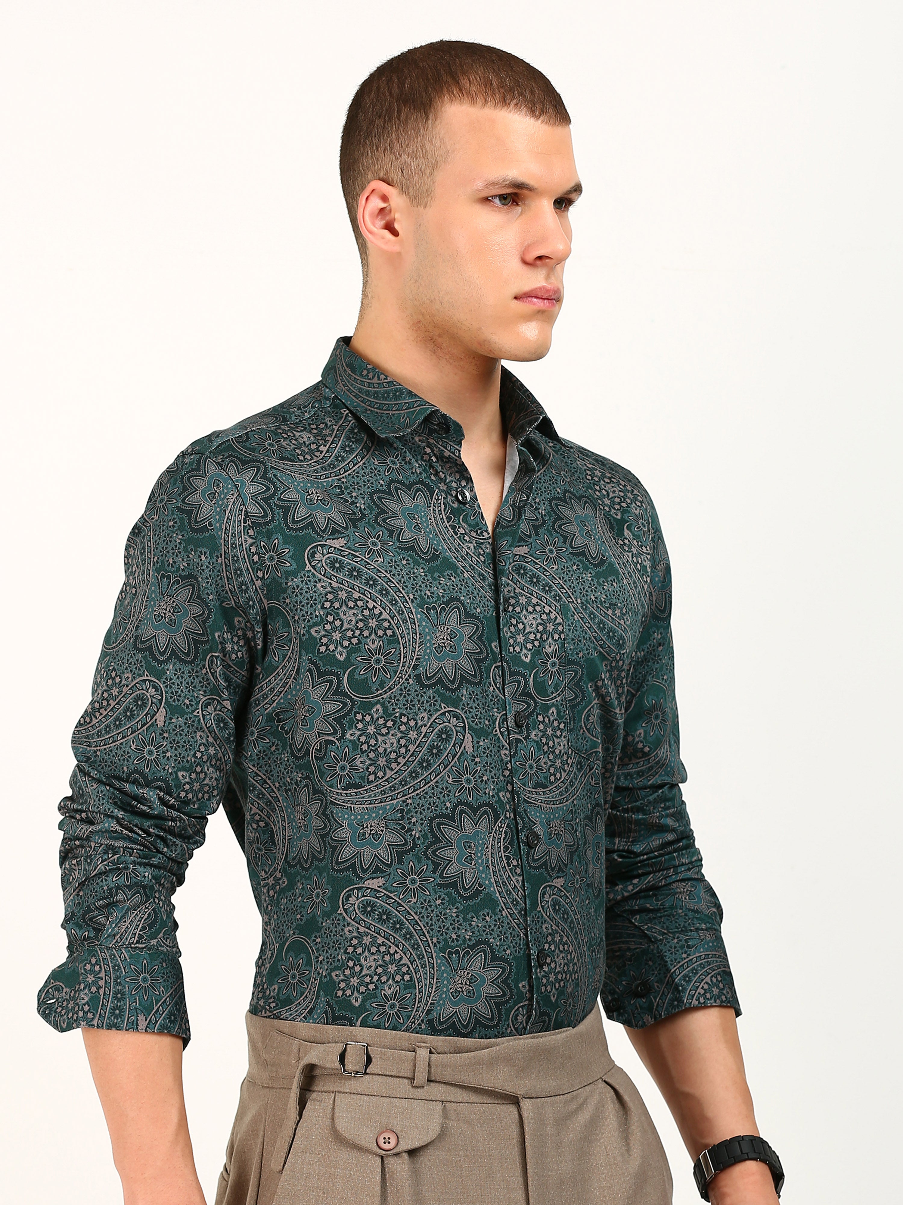 Dark Green Printed Pattern Shirt