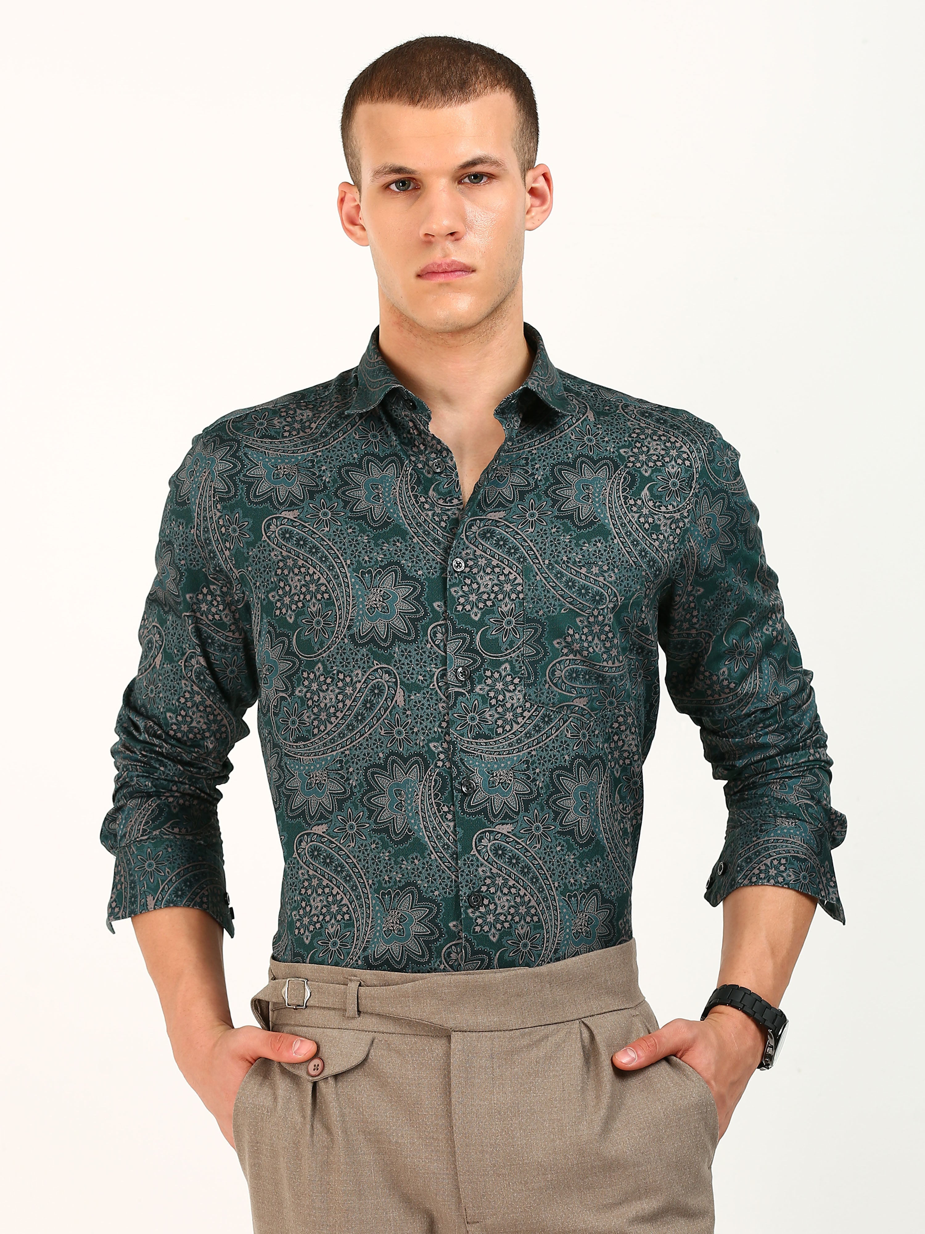 Dark Green Printed Pattern Shirt