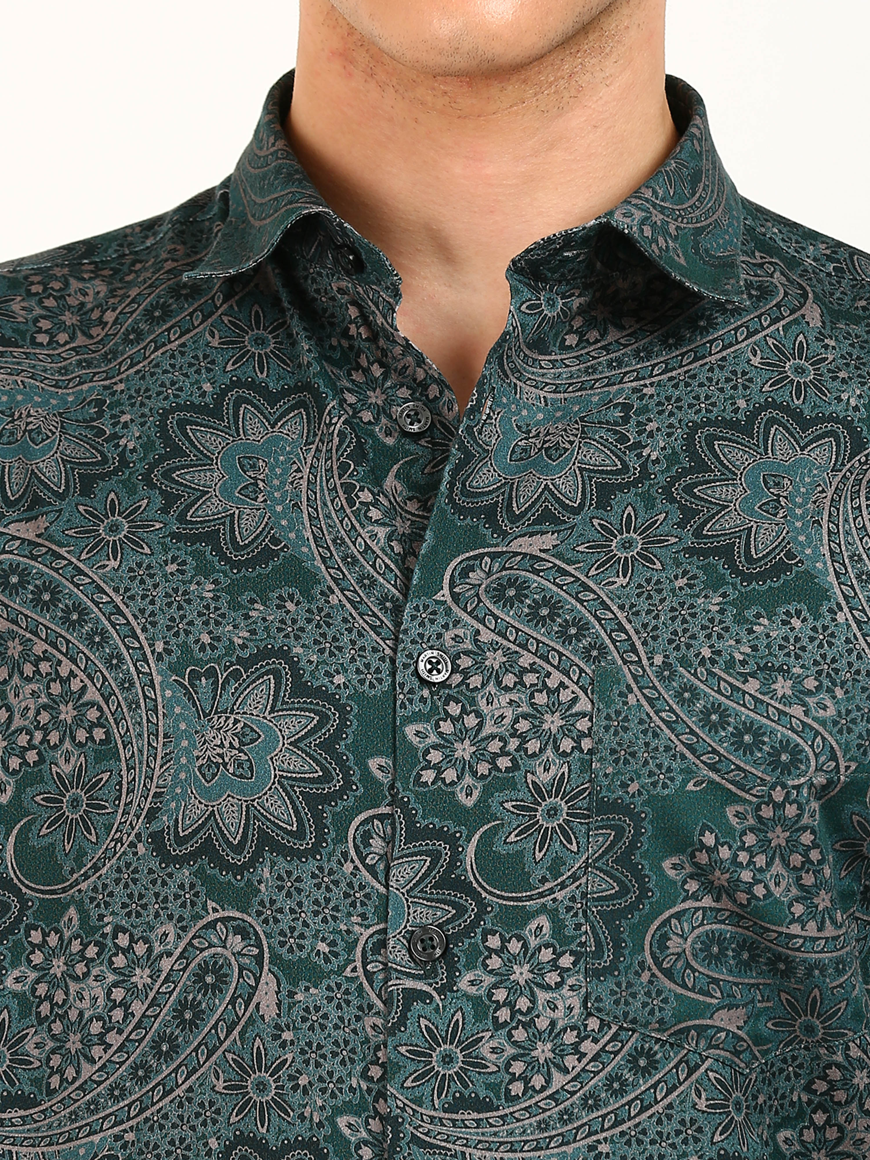 Dark Green Printed Pattern Shirt