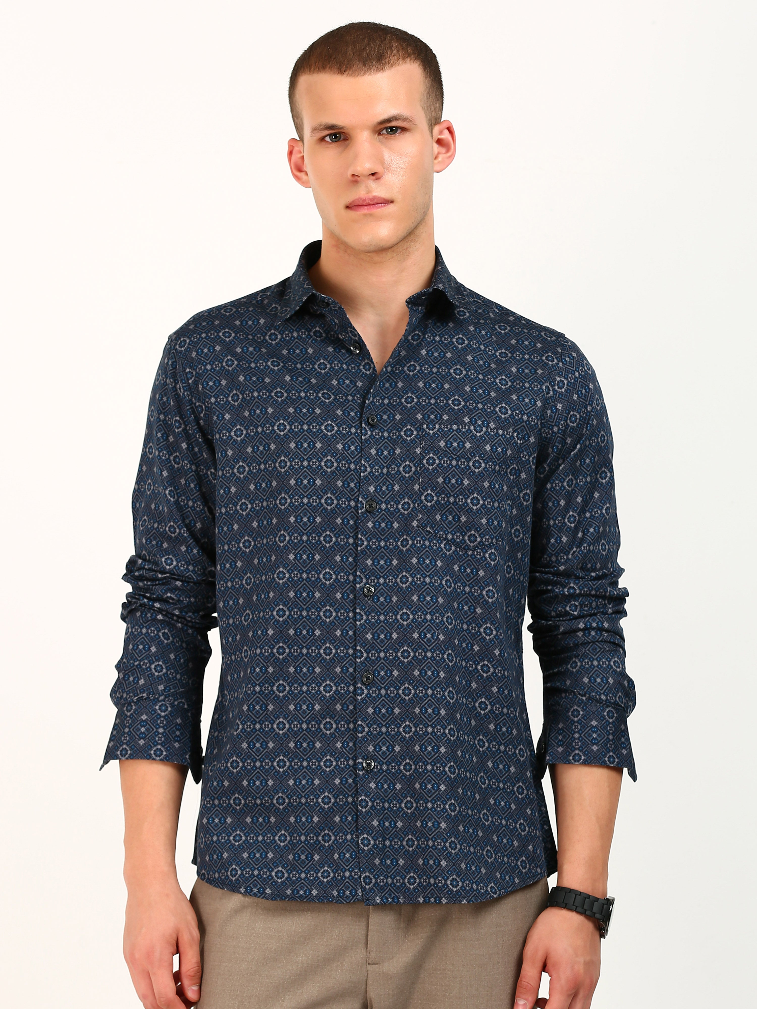Dark Blue Printed Pattern Shirt