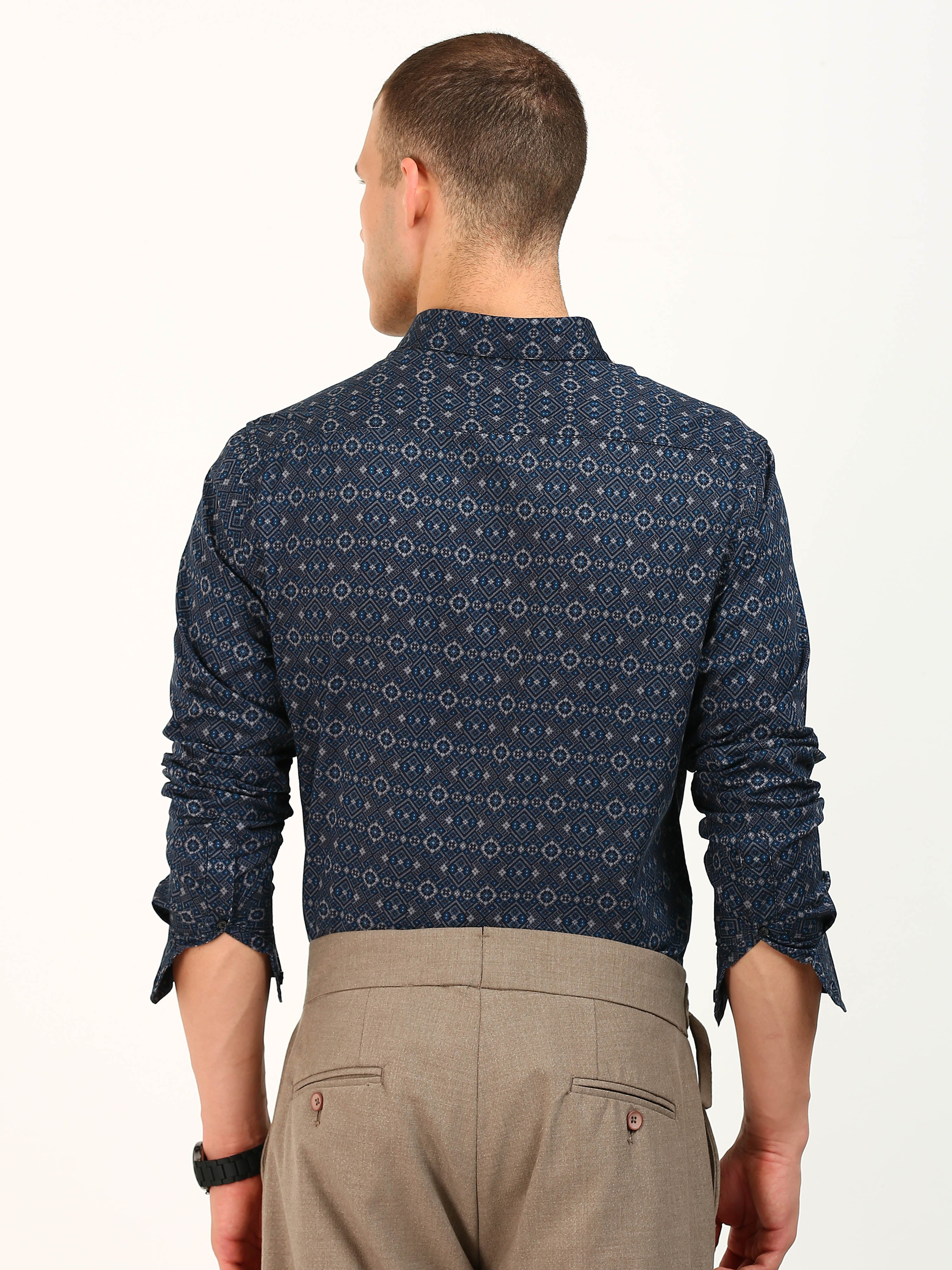 Dark Blue Printed Pattern Shirt