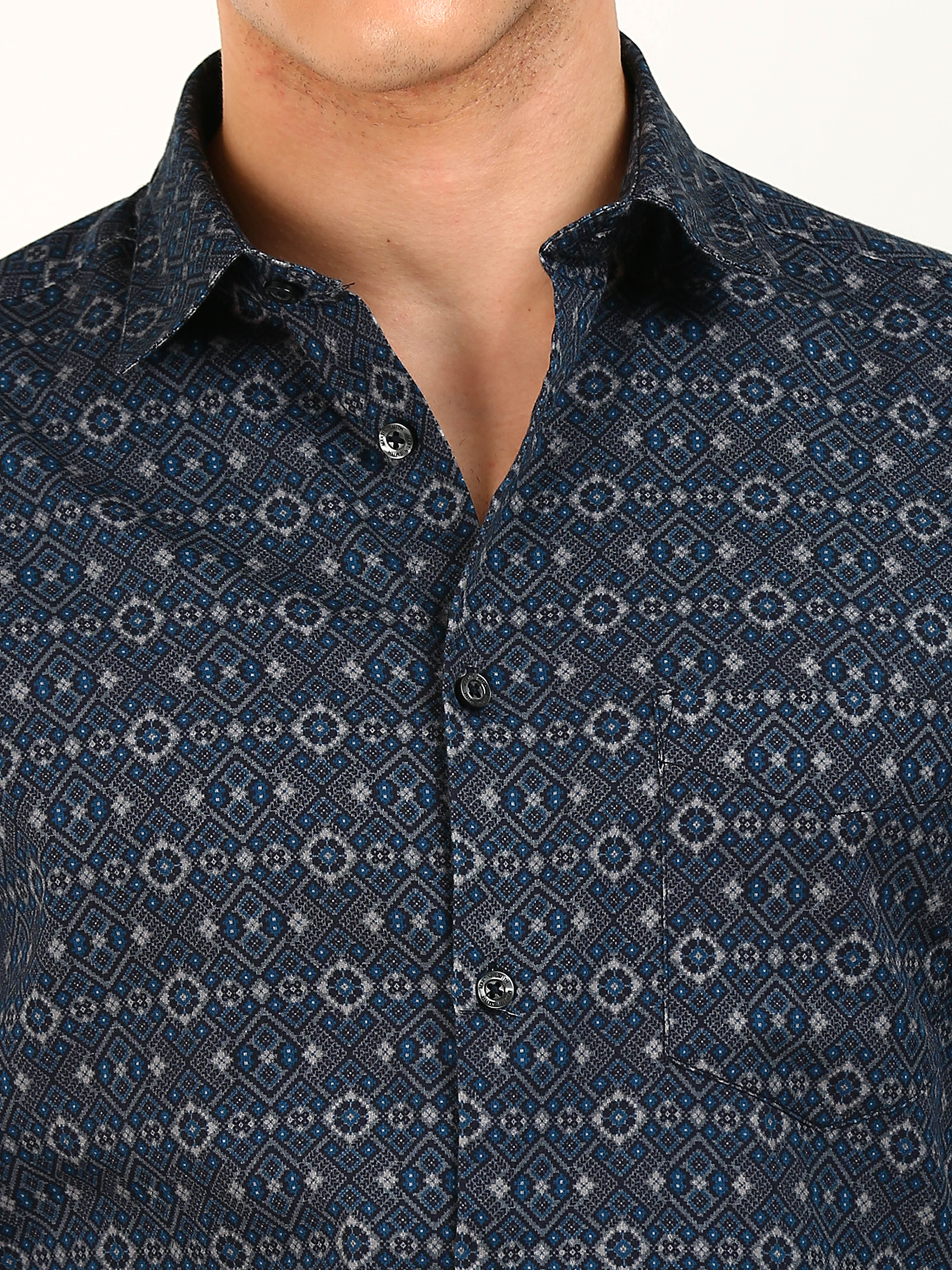 Dark Blue Printed Pattern Shirt