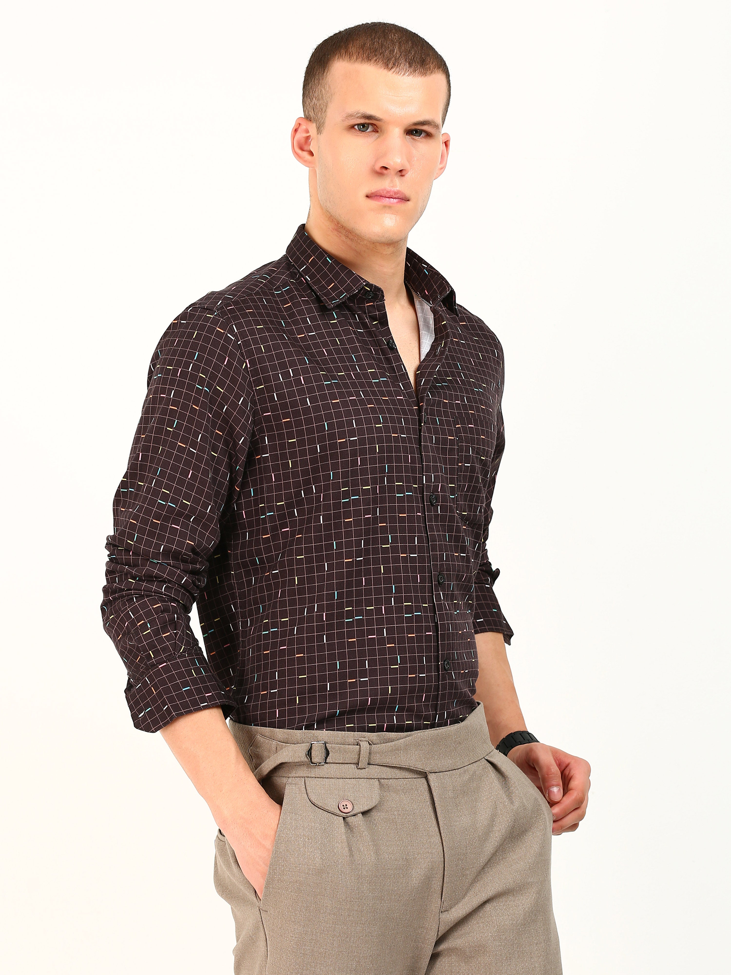 Brown Sprinkles Cotton Shirt