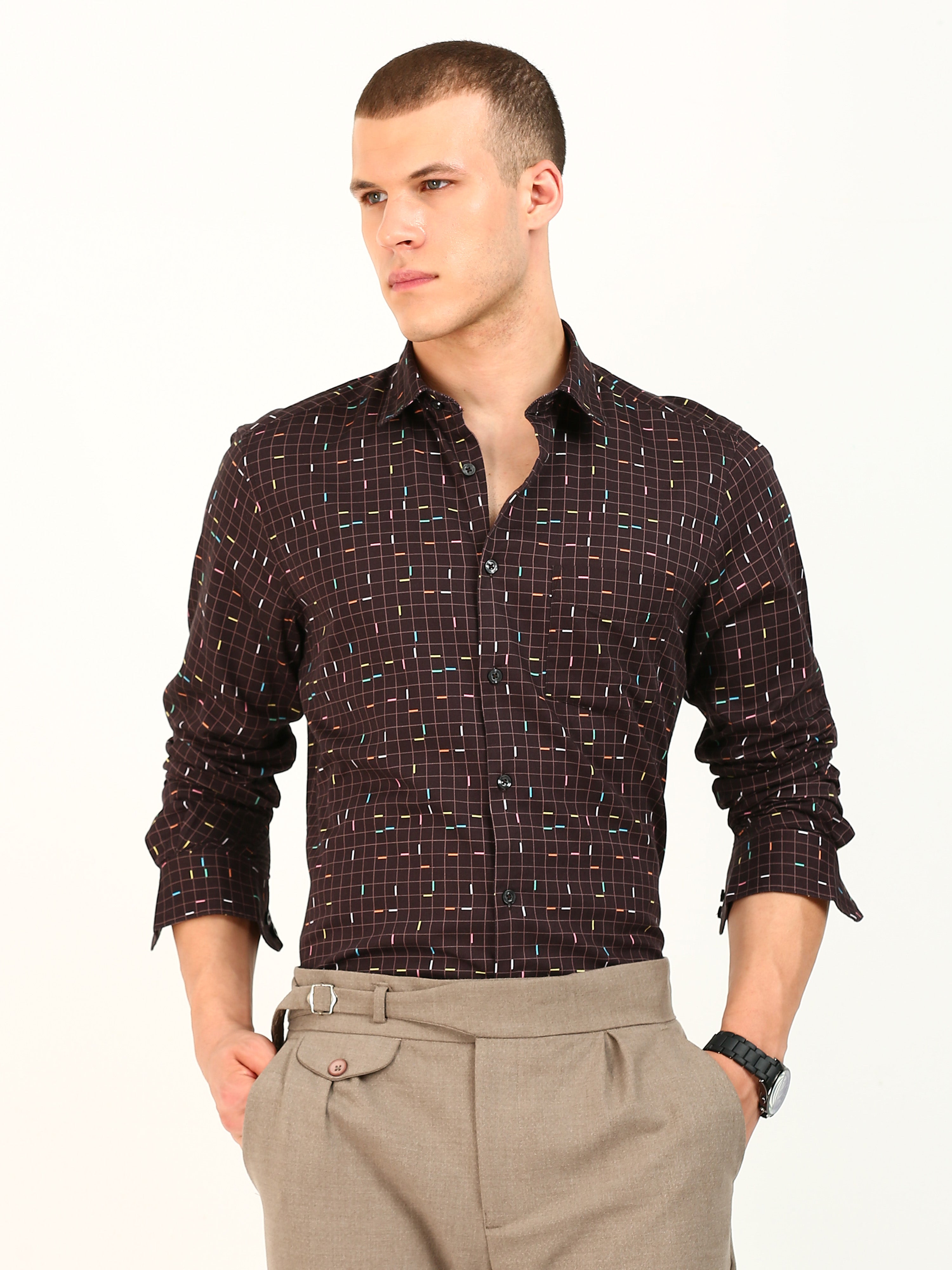 Brown Sprinkles Cotton Shirt