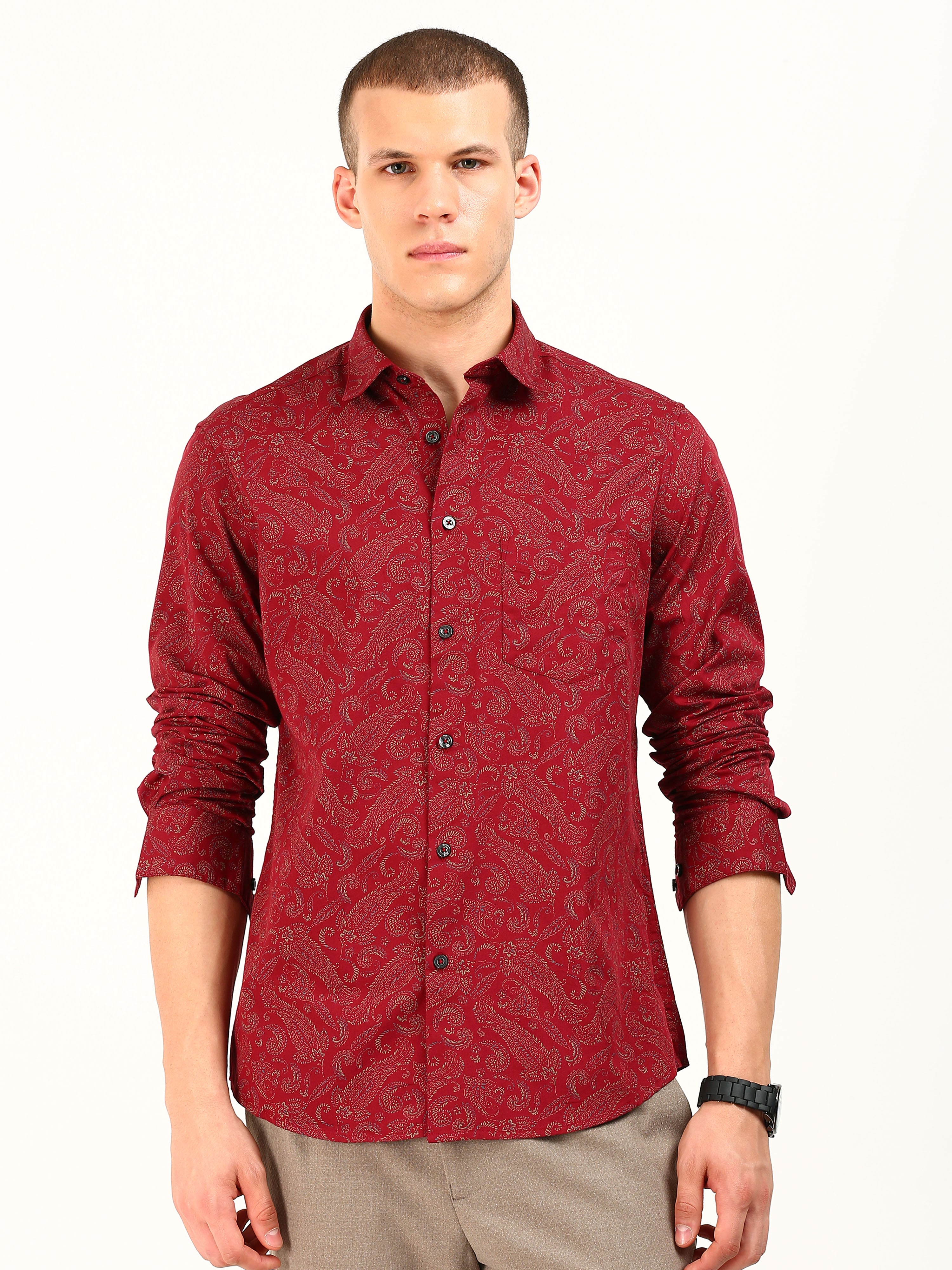Red Cotton Occasion Shirt