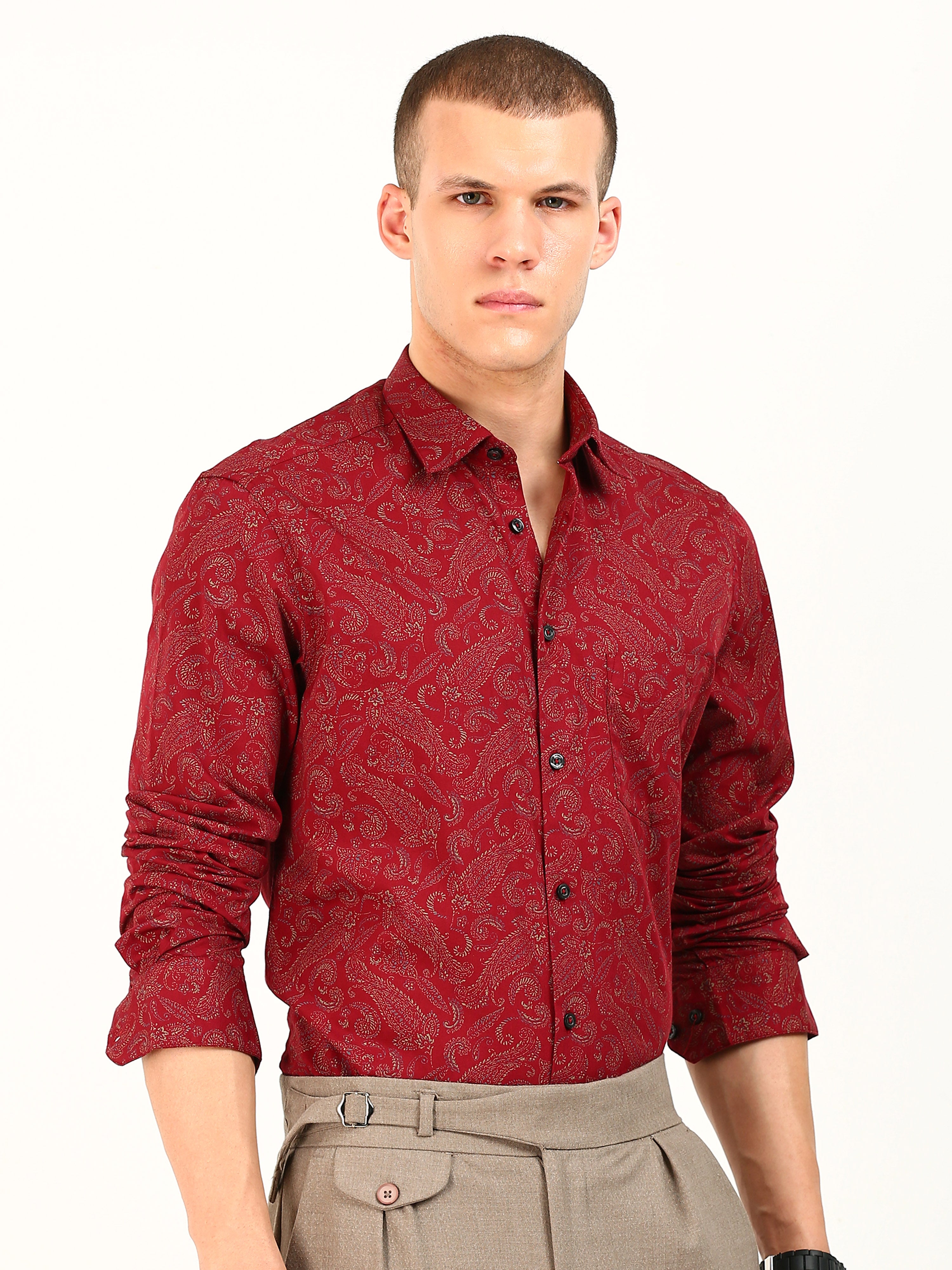 Red Cotton Occasion Shirt