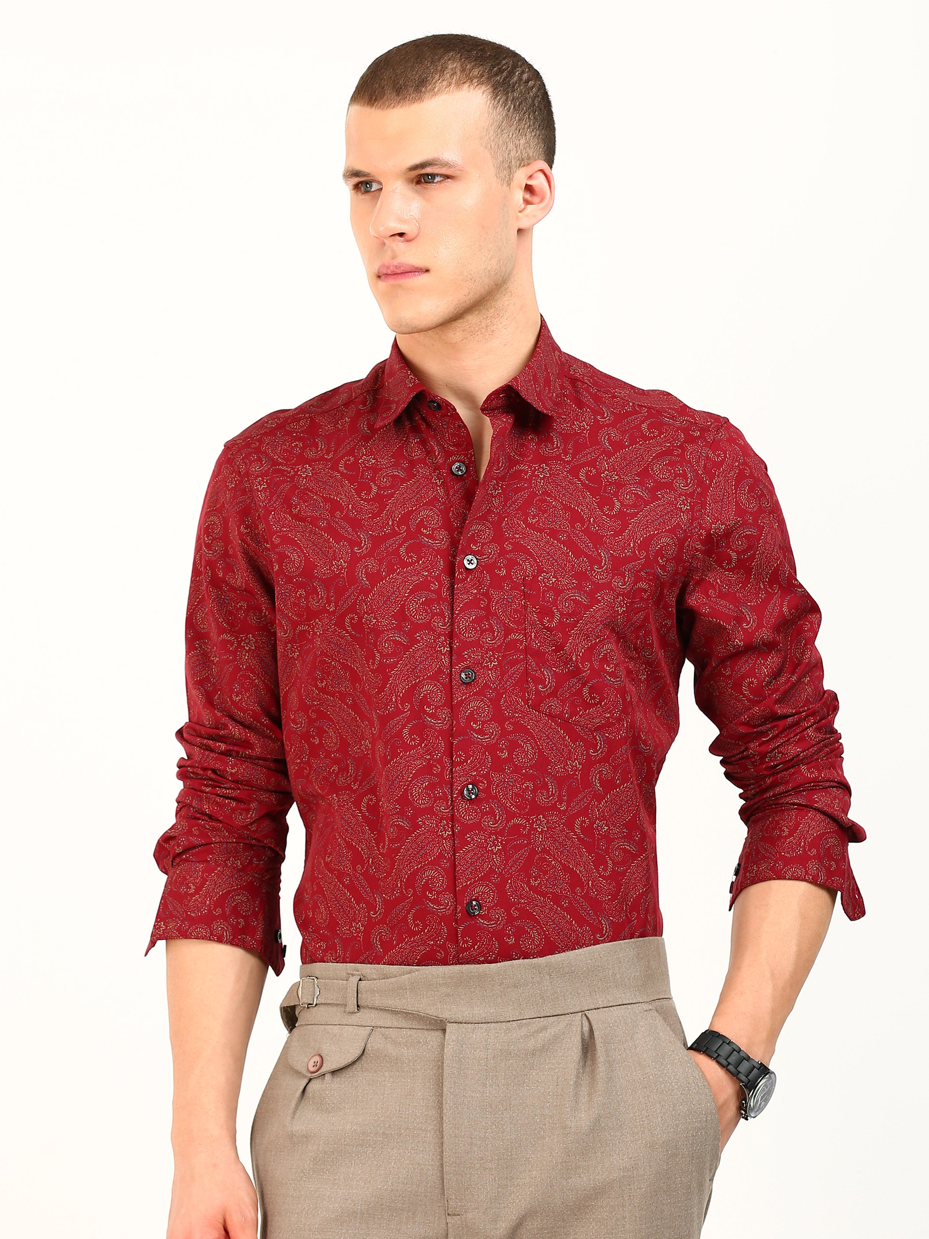 Red Cotton Occasion Shirt