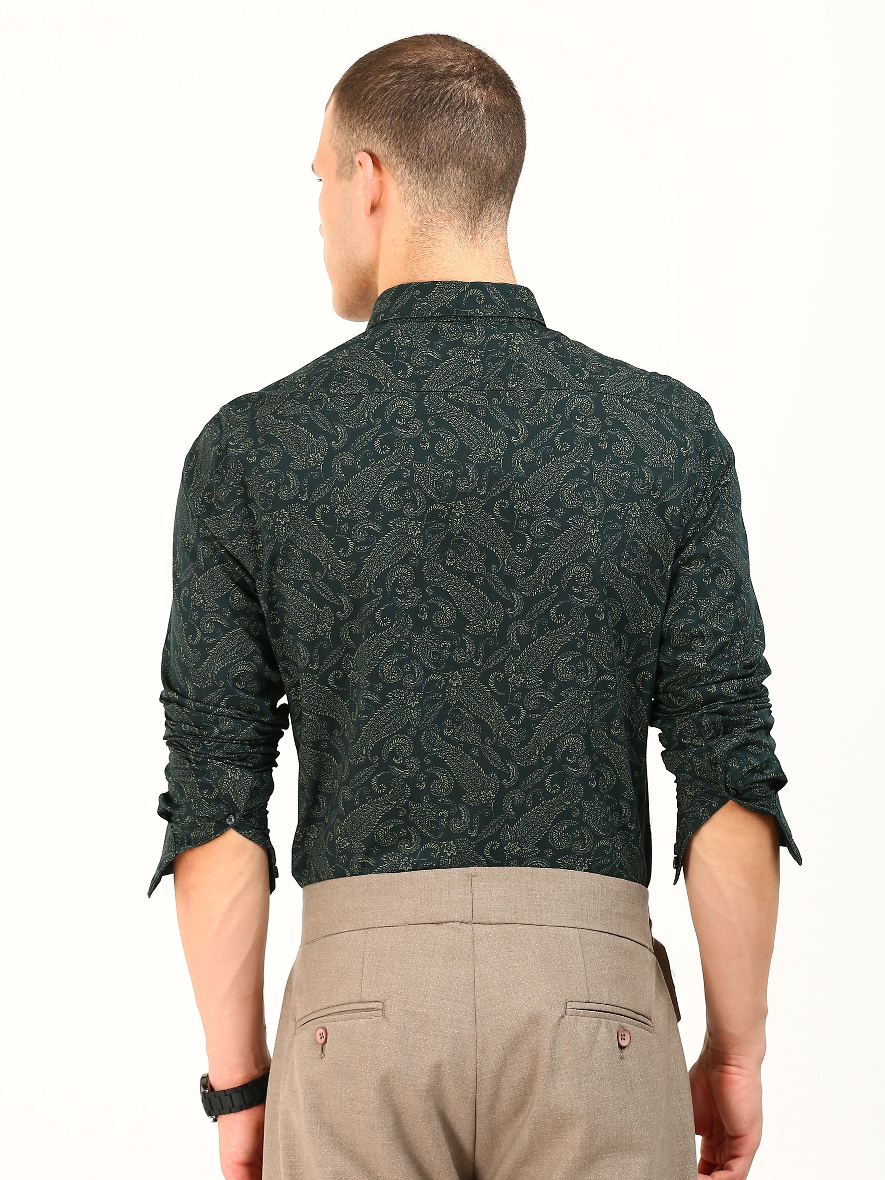 Green Cotton Occasion Wear Shirt