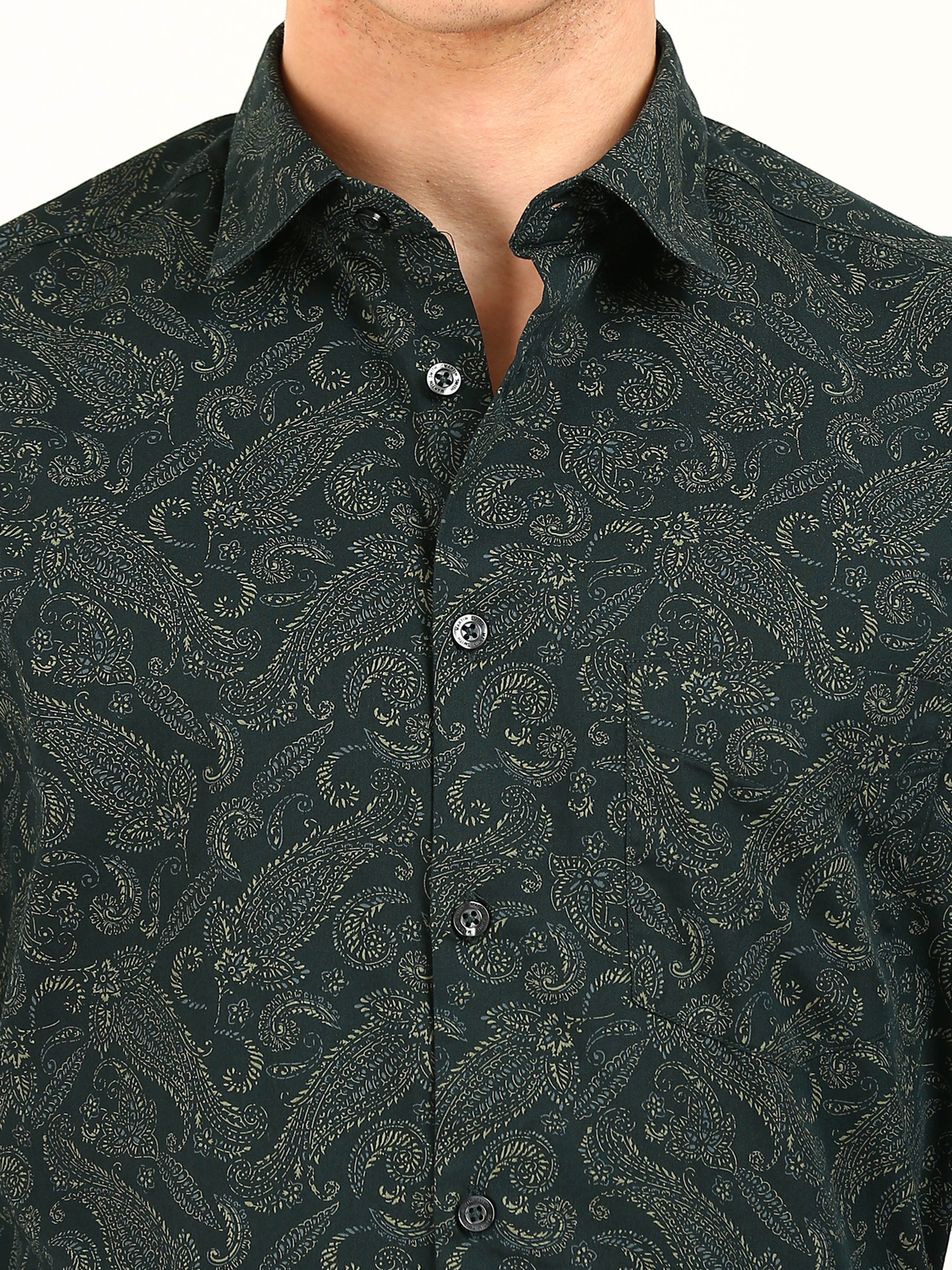 Green Cotton Occasion Wear Shirt