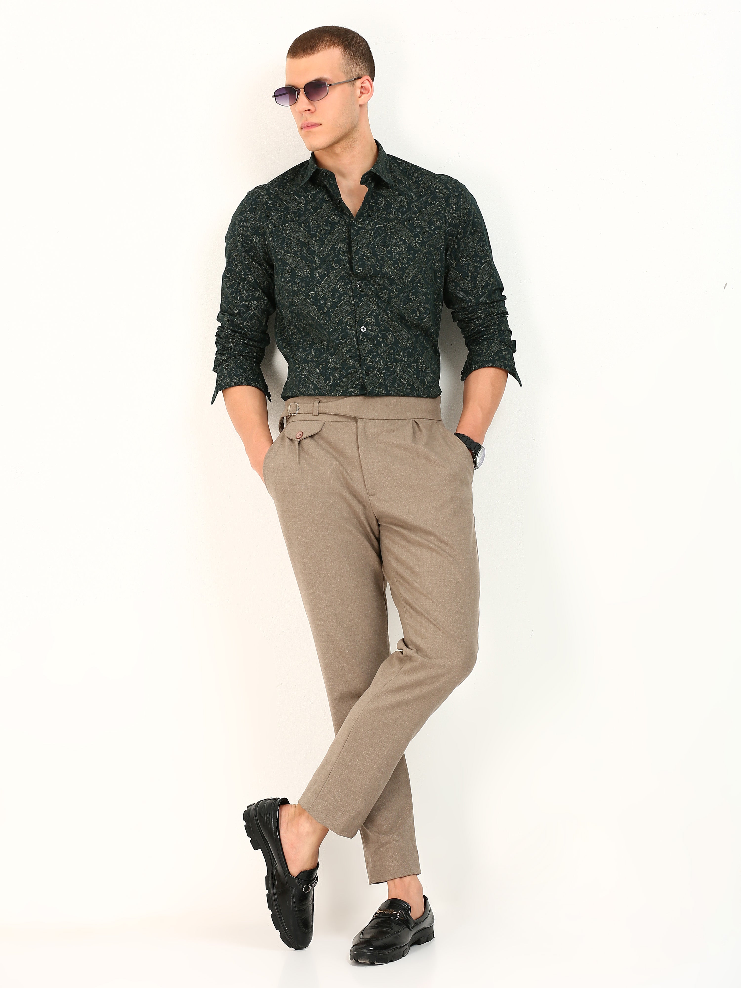 Green Cotton Occasion Wear Shirt