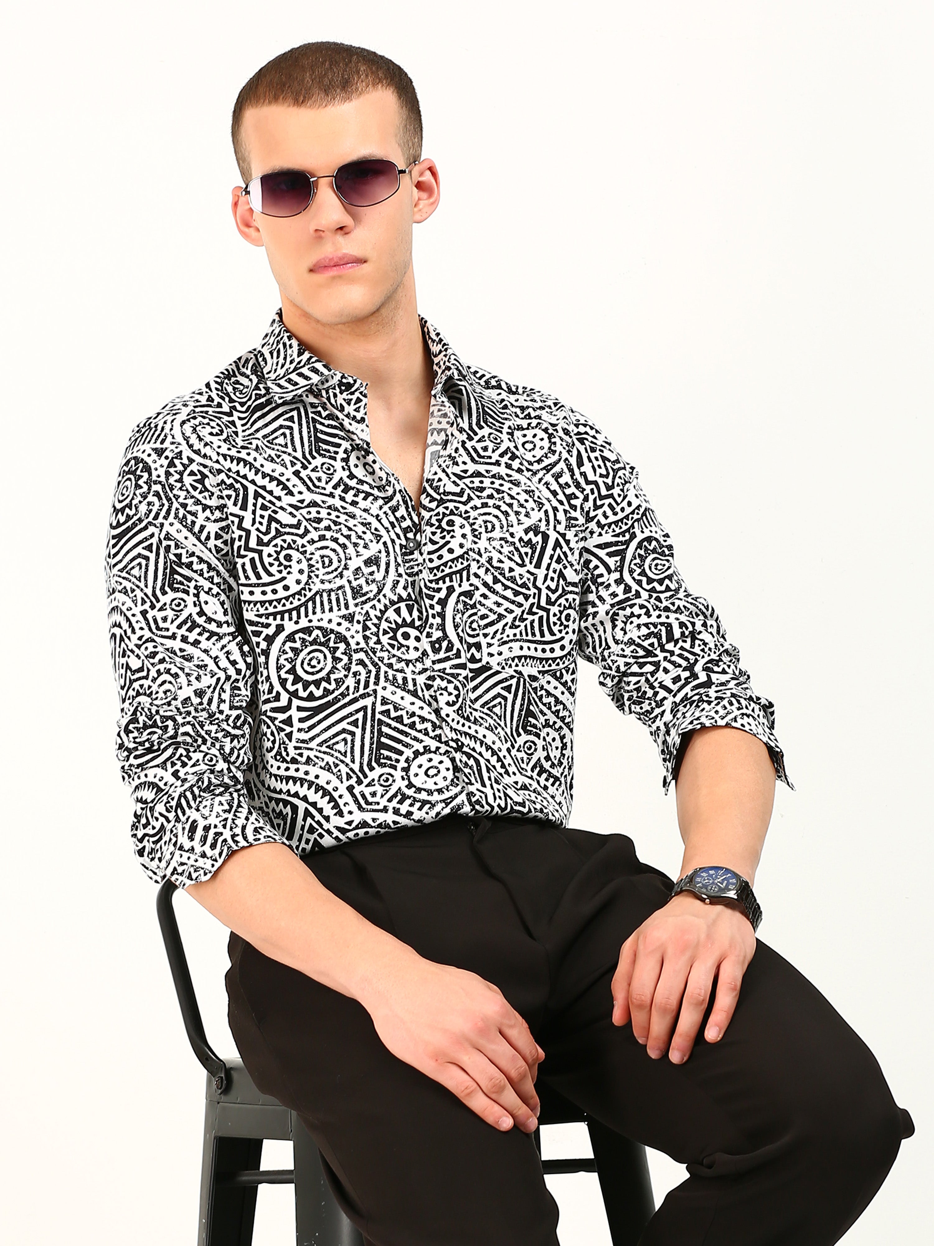 Texture Print Black & White Shirt