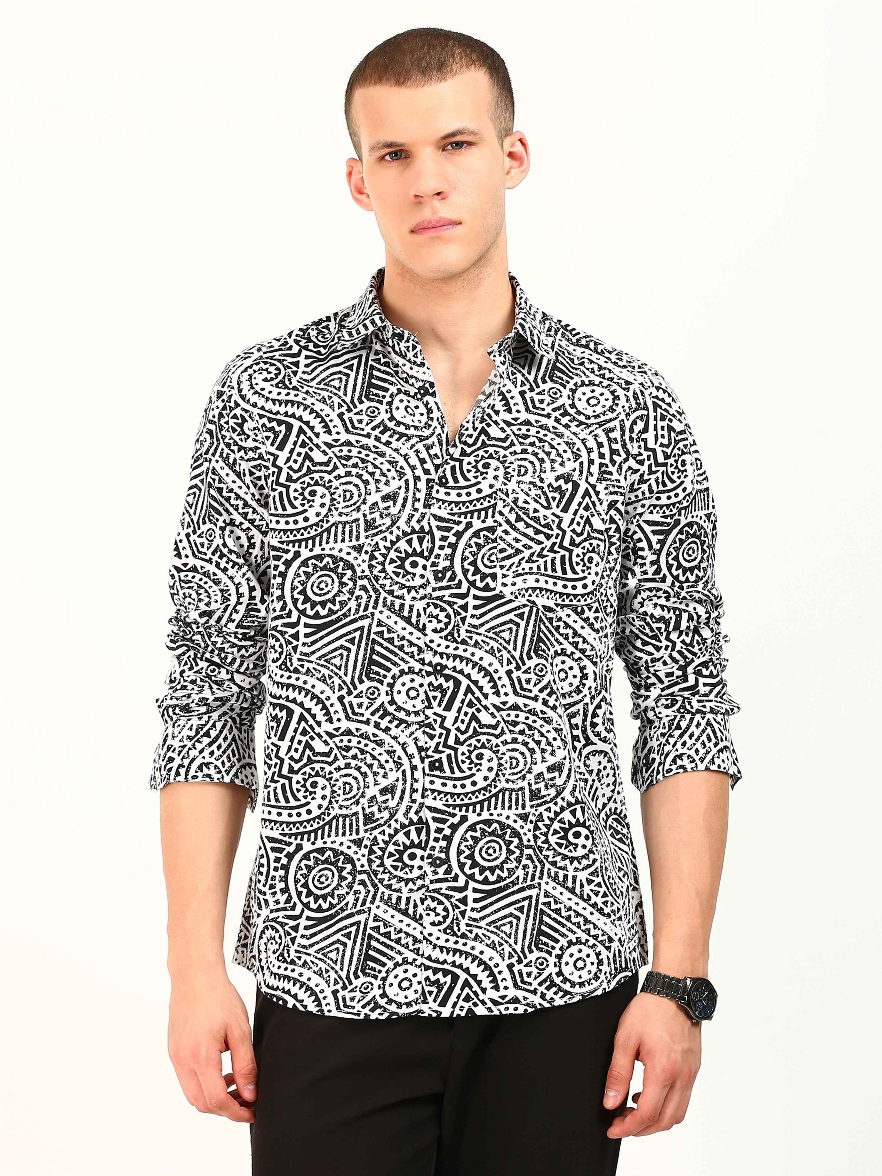 Texture Print Black & White Shirt