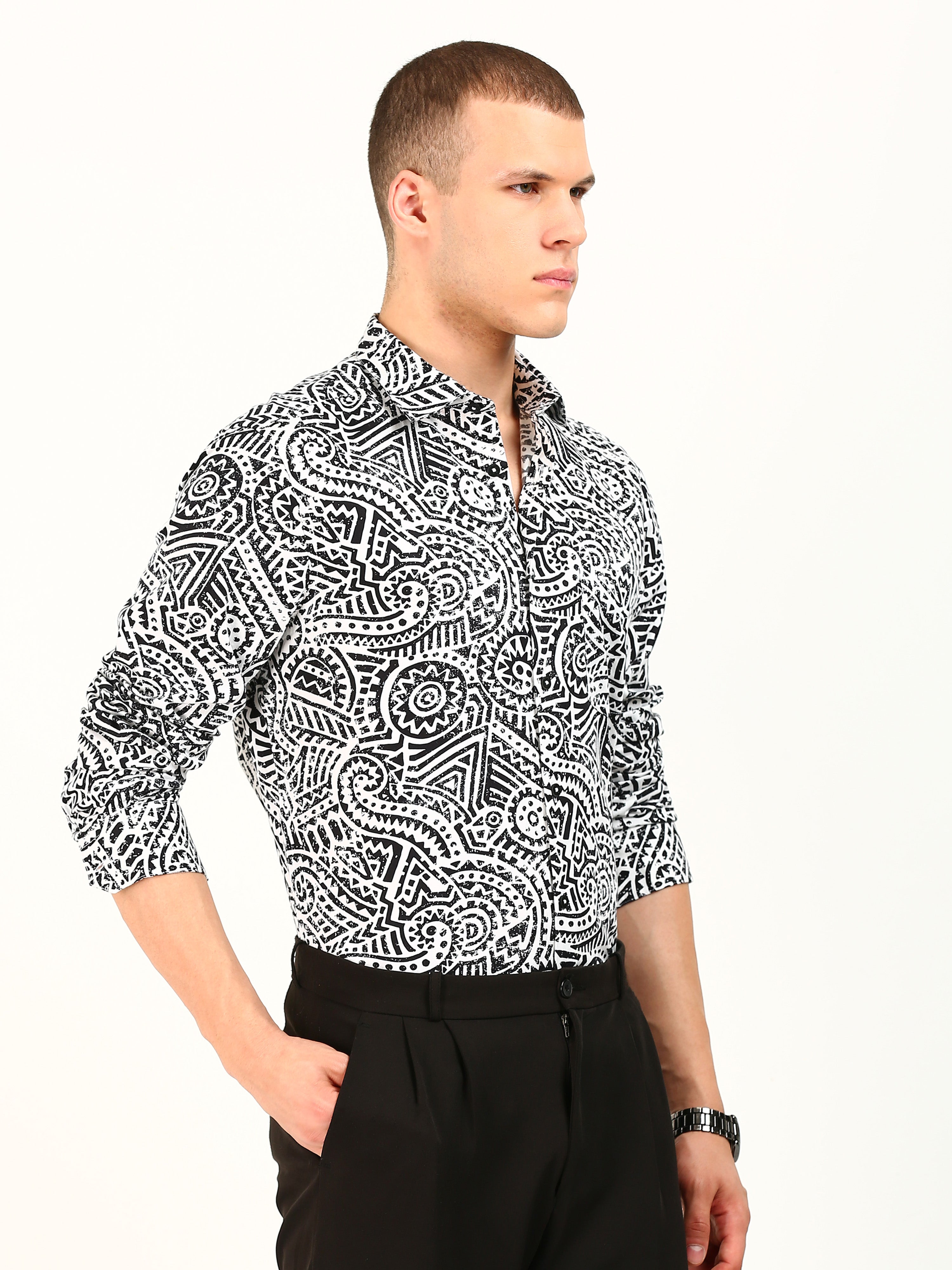 Texture Print Black & White Shirt