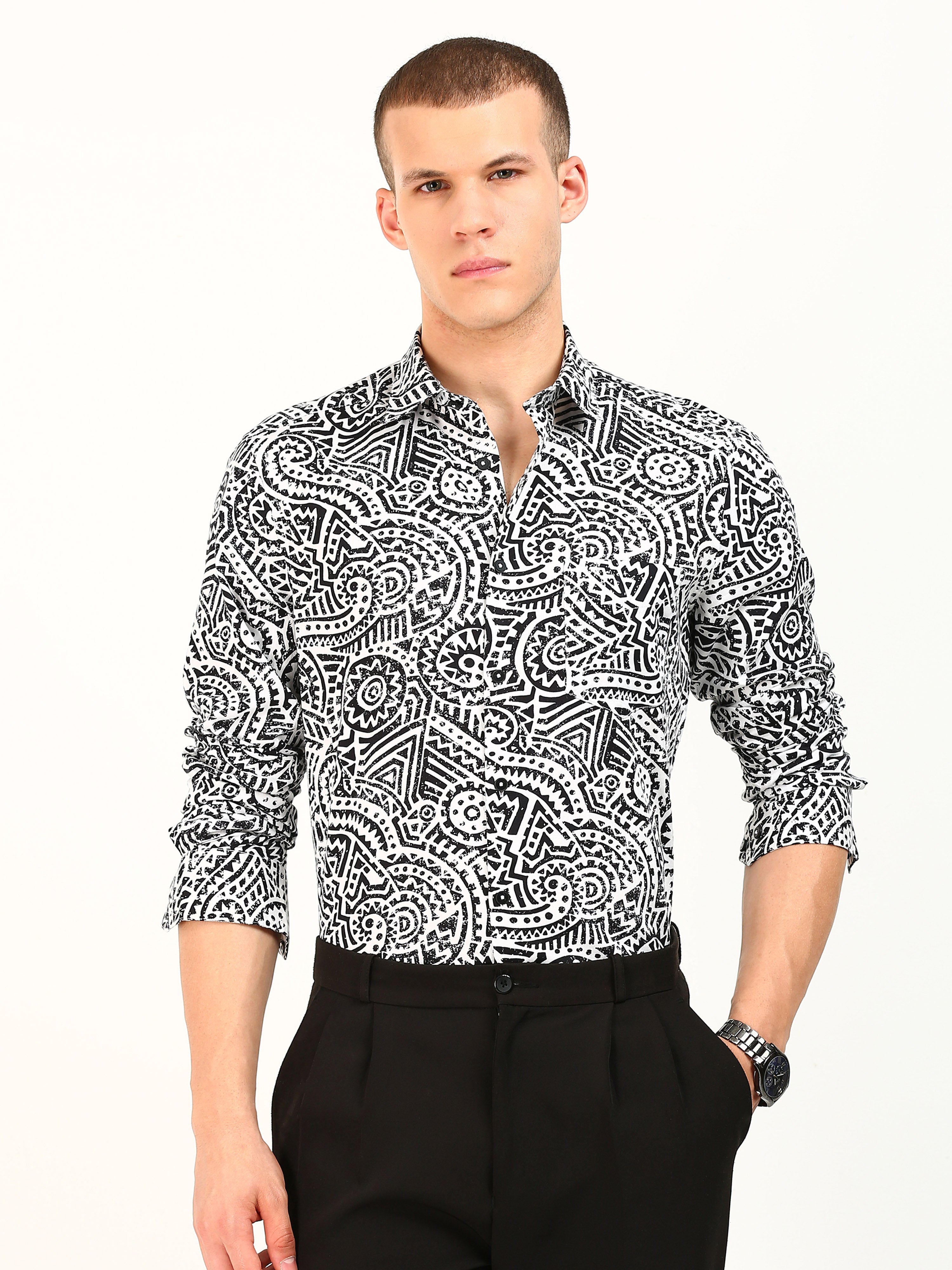 Texture Print Black & White Shirt