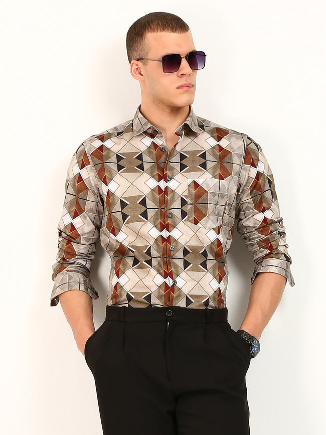 Kaleidoscope Textured Print Cotton Shirt