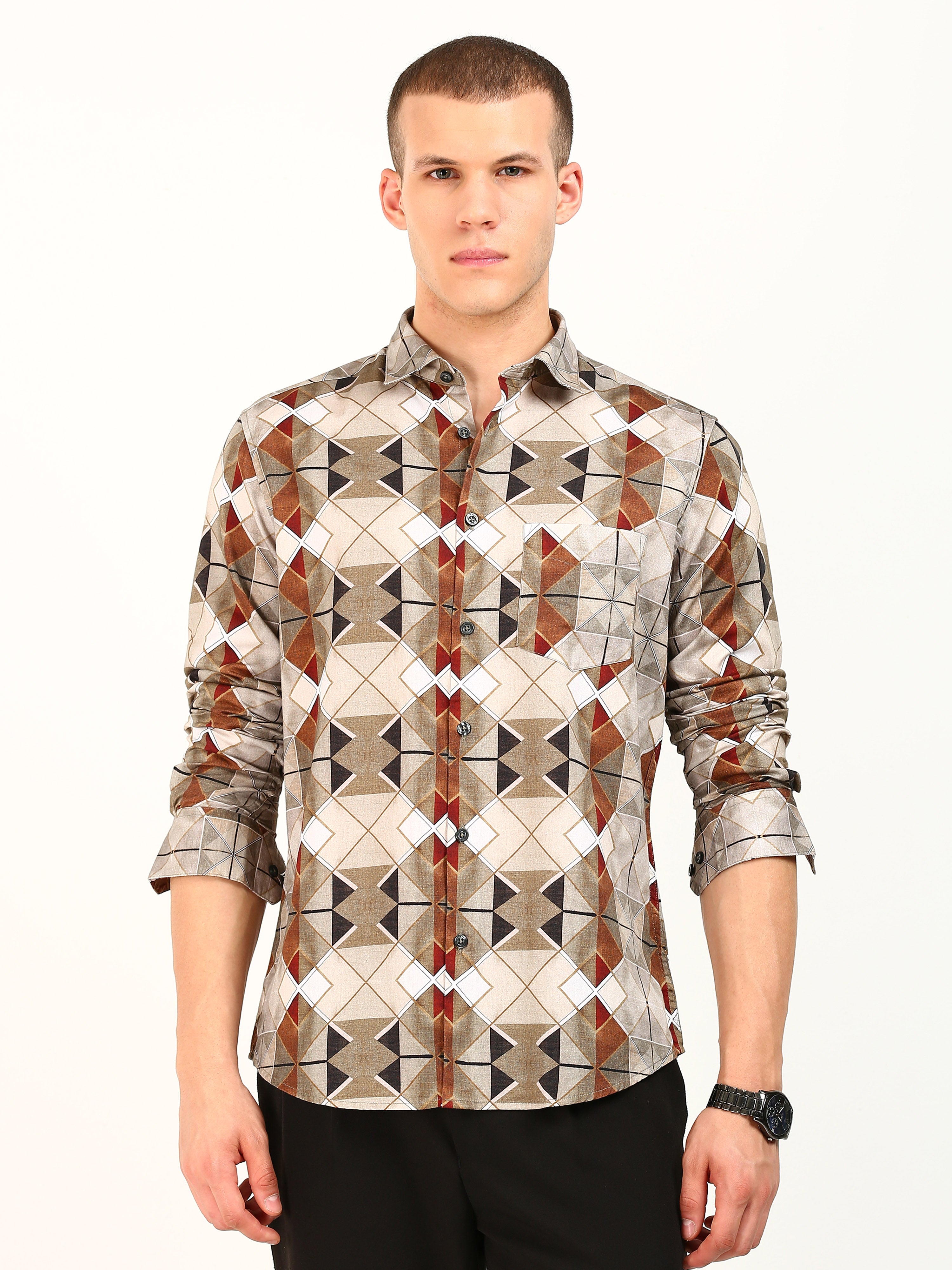 Kaleidoscope Textured Print Cotton Shirt