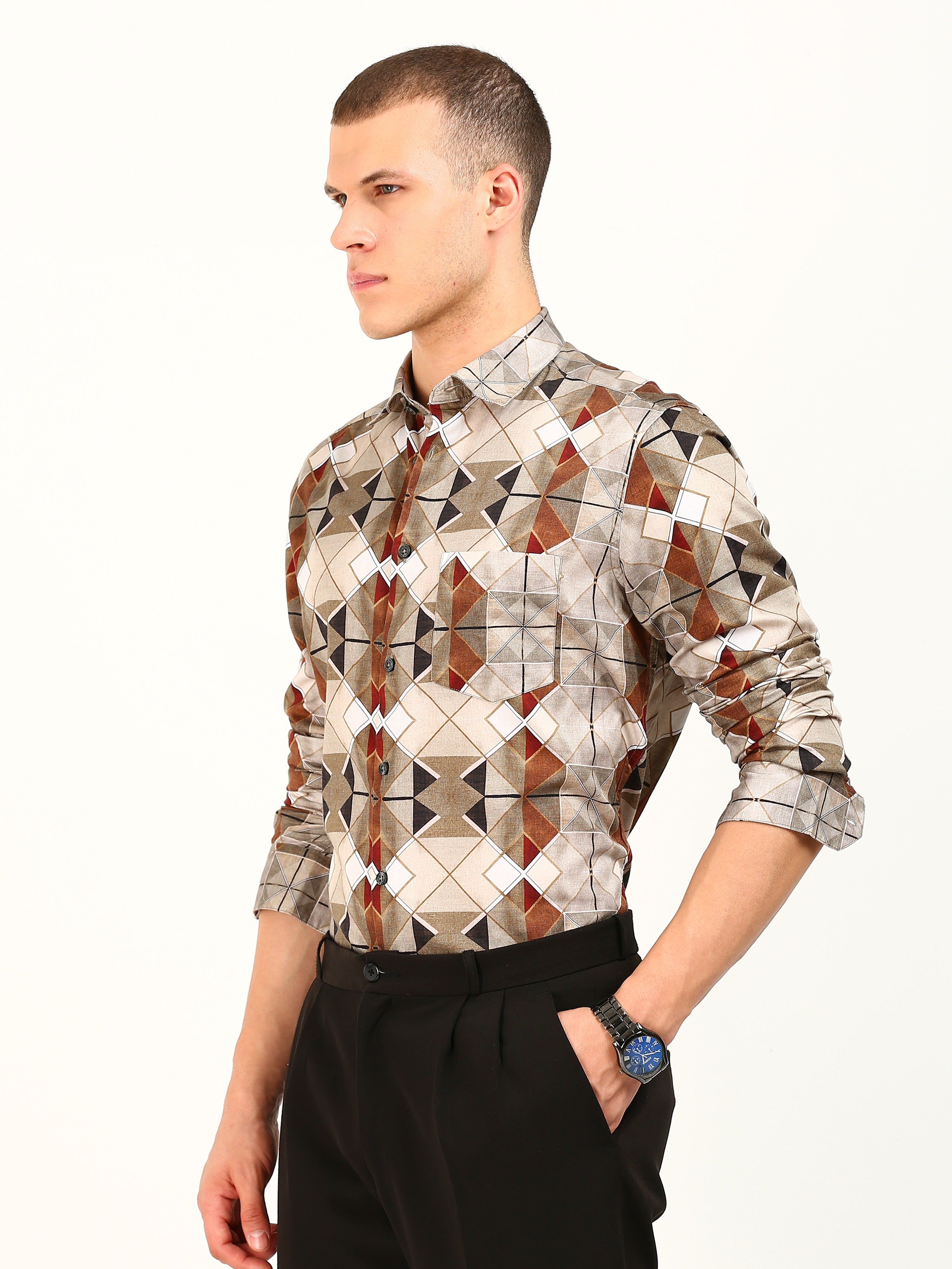 Kaleidoscope Textured Print Cotton Shirt