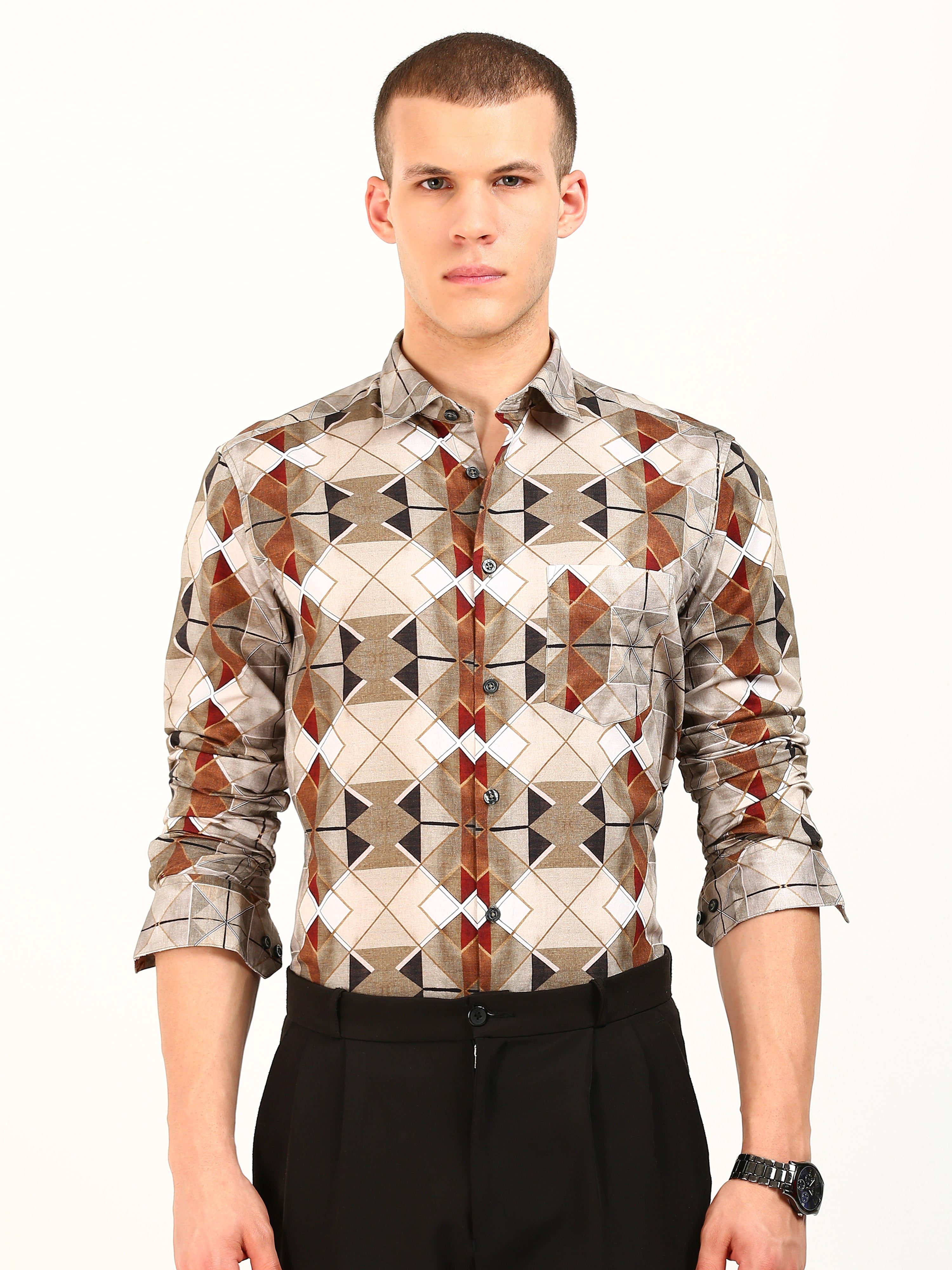 Kaleidoscope Textured Print Cotton Shirt