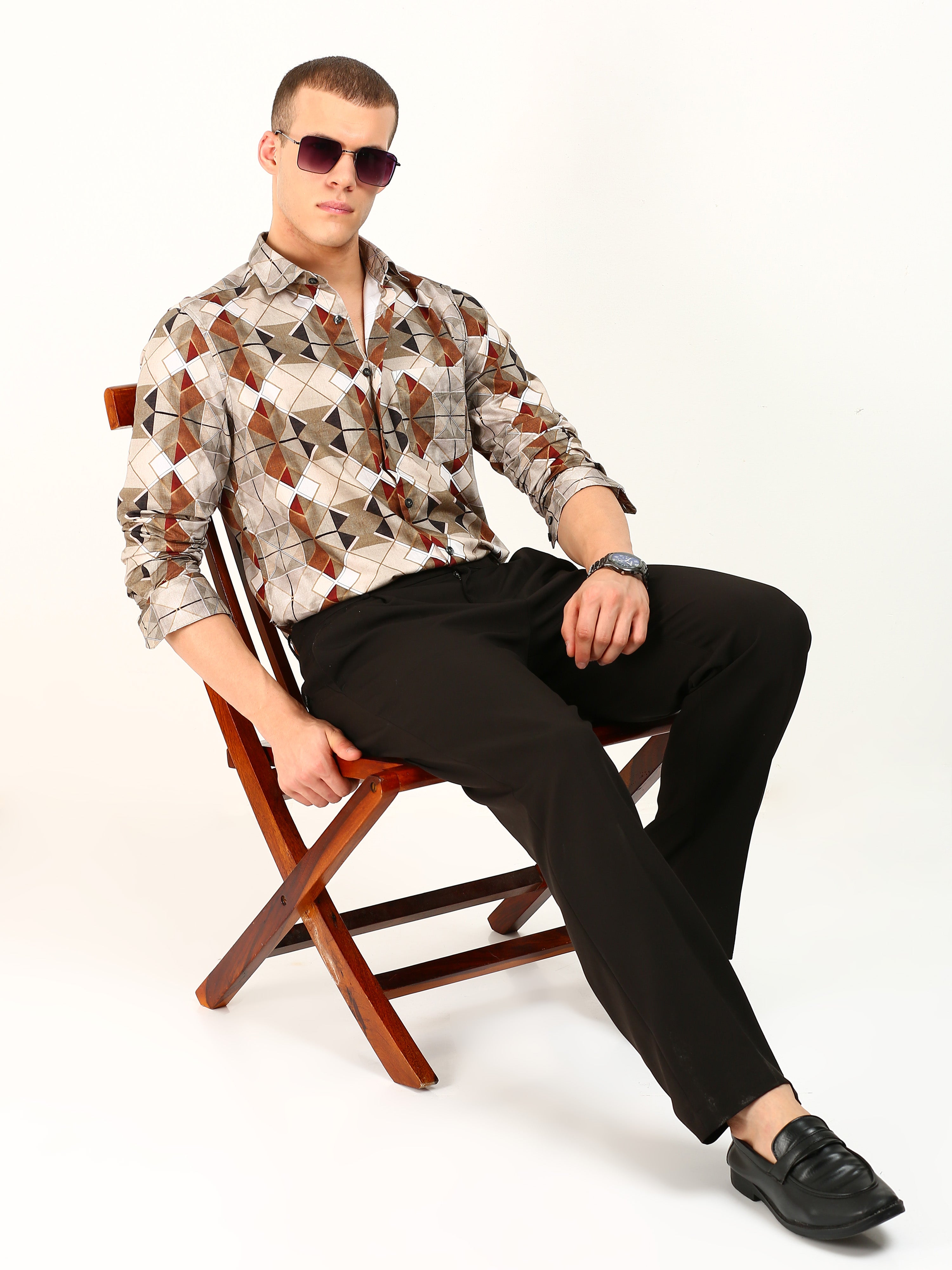 Kaleidoscope Textured Print Cotton Shirt