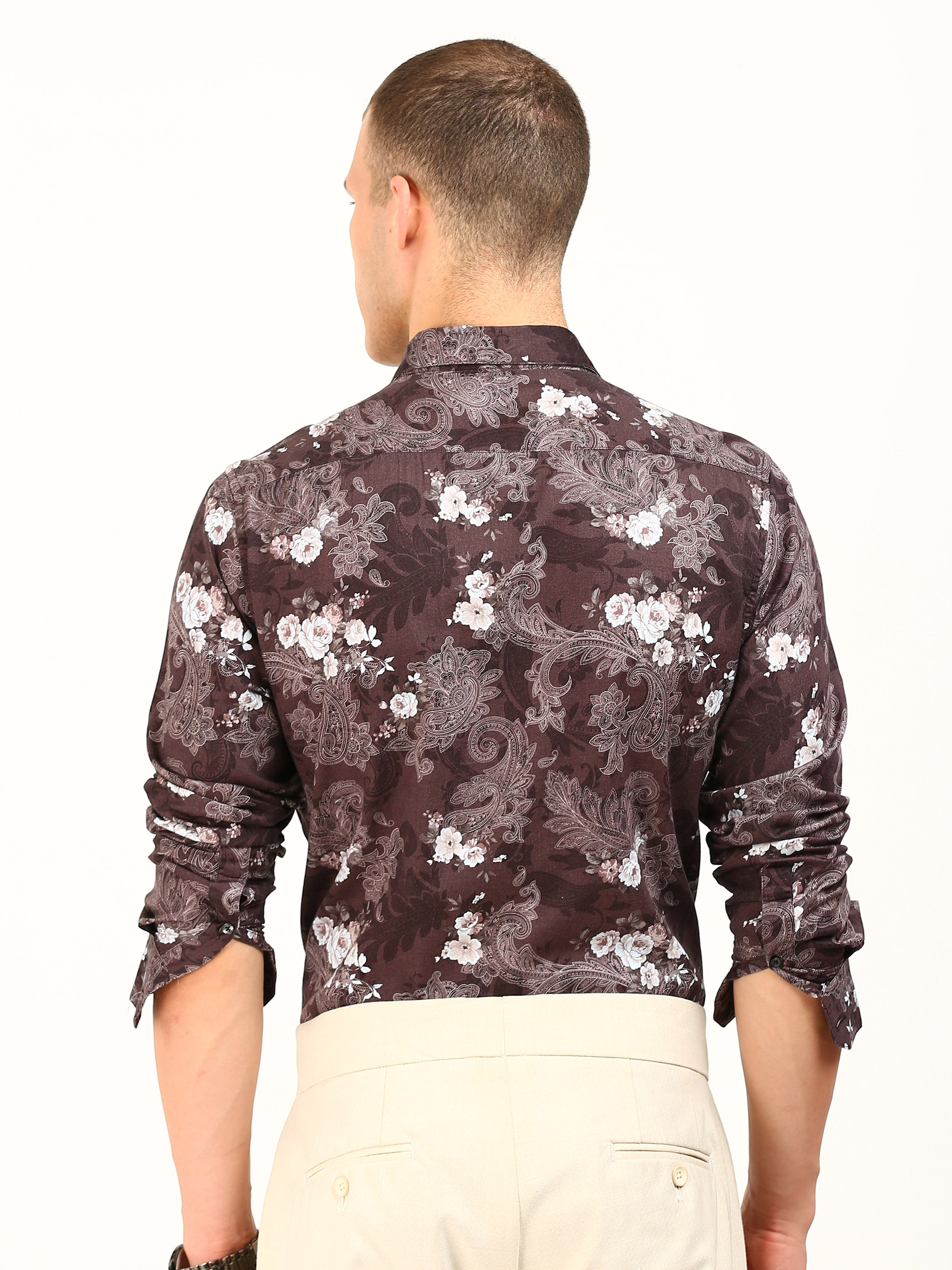 Maroon Floral Printed Cotton Shirt