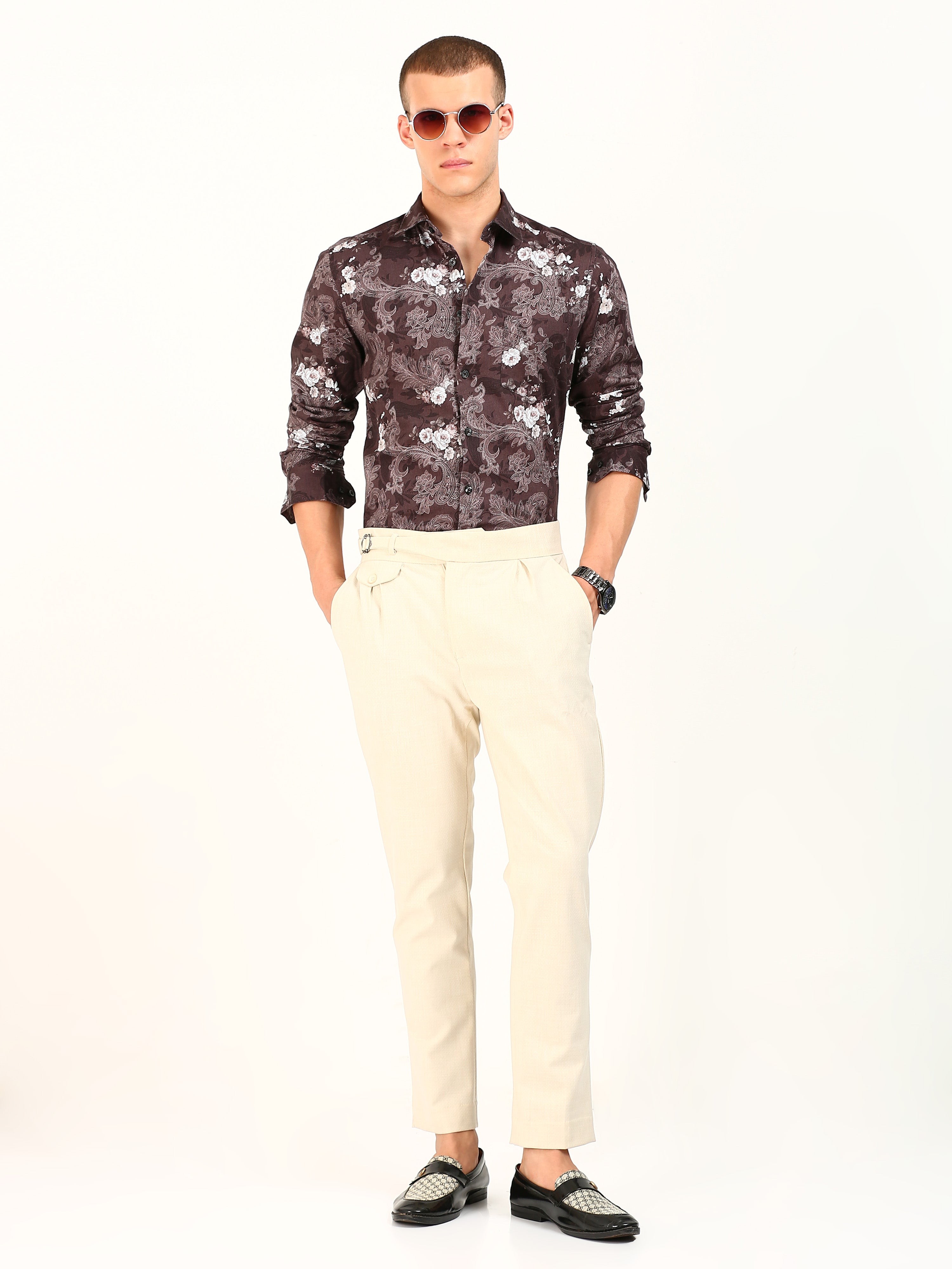 Maroon Floral Printed Cotton Shirt