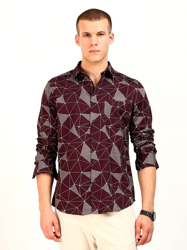 Maroon Triangle Printed Cotton Shirt