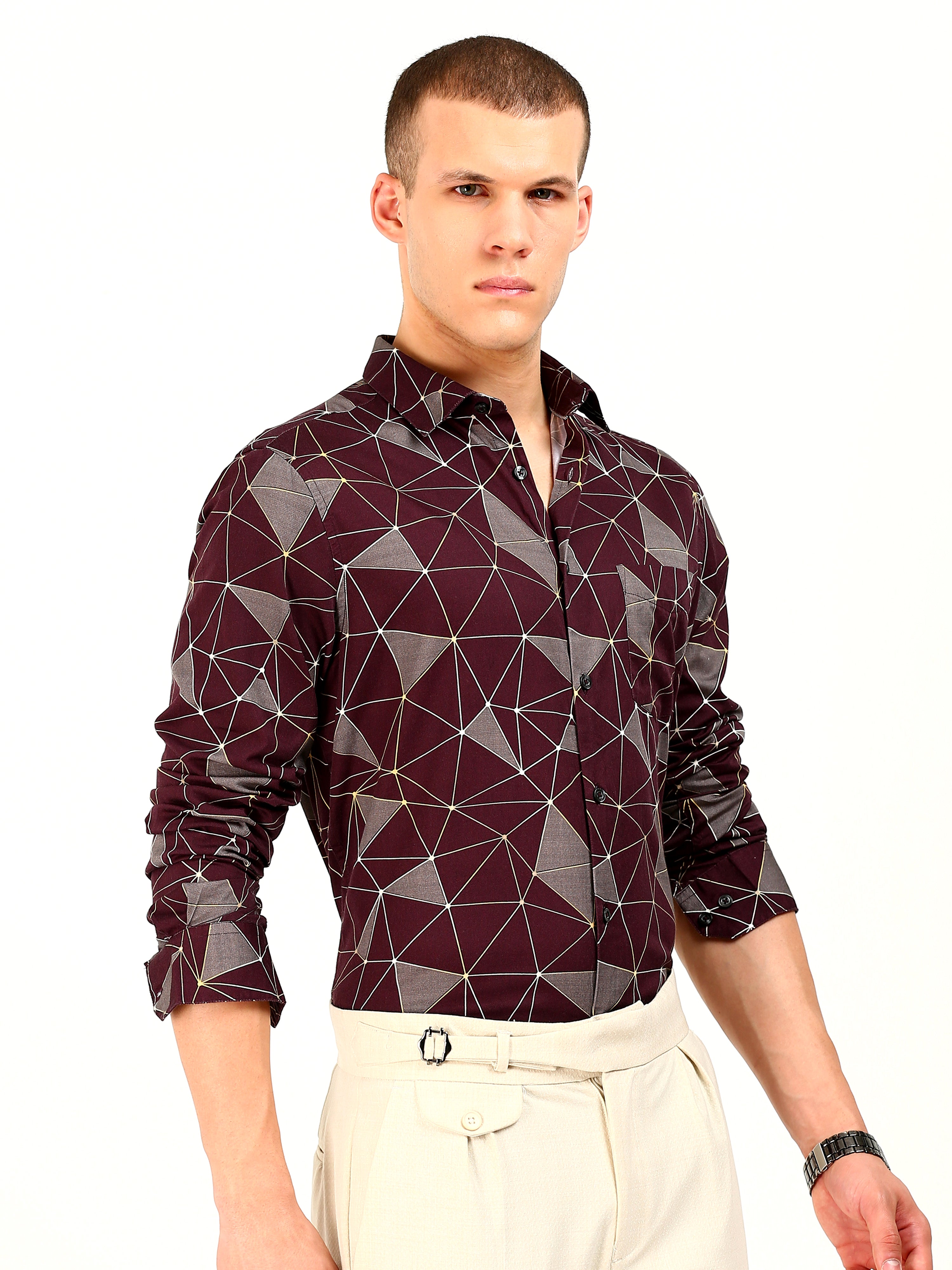 Maroon Triangle Printed Cotton Shirt