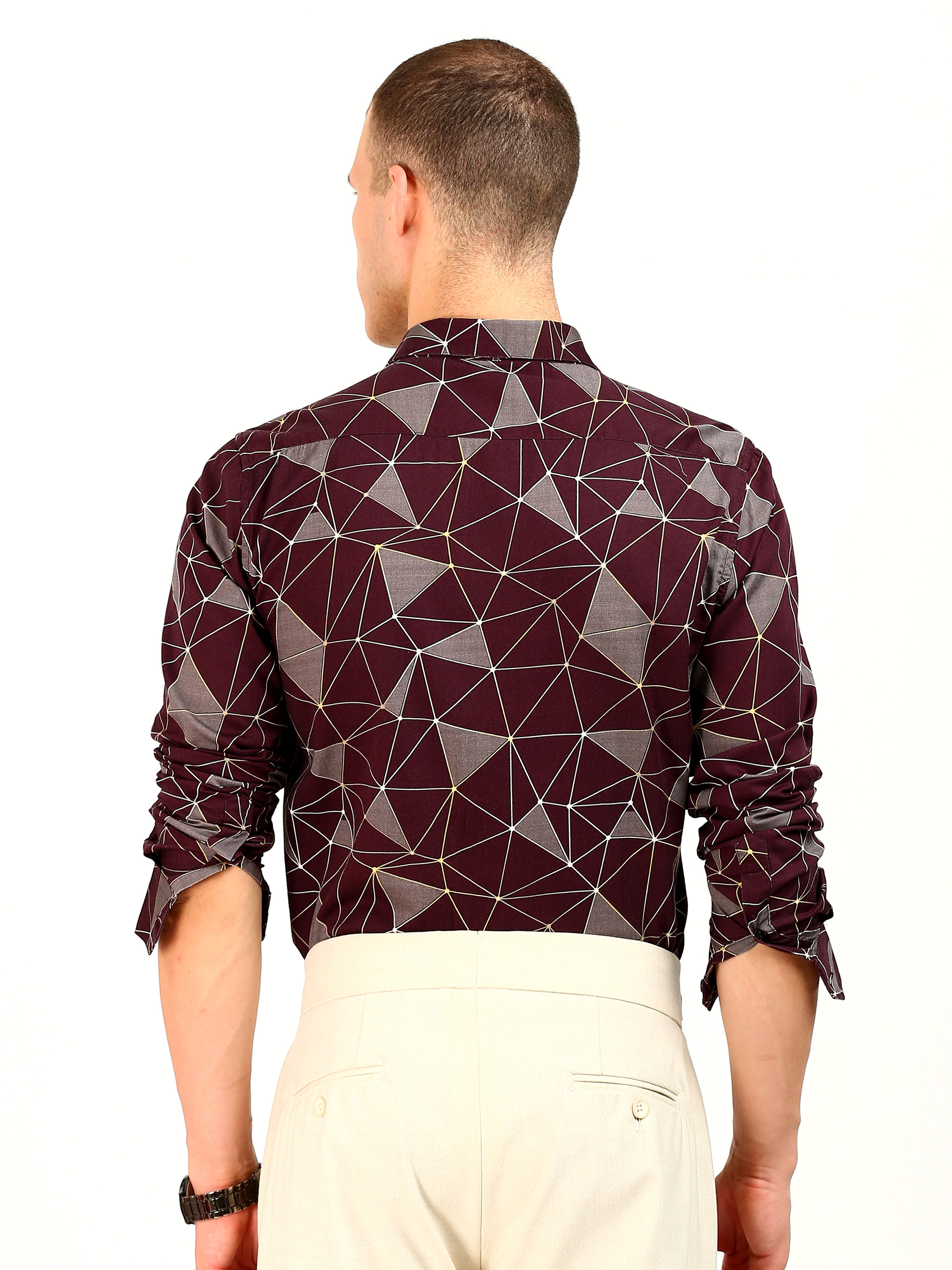 Maroon Triangle Printed Cotton Shirt