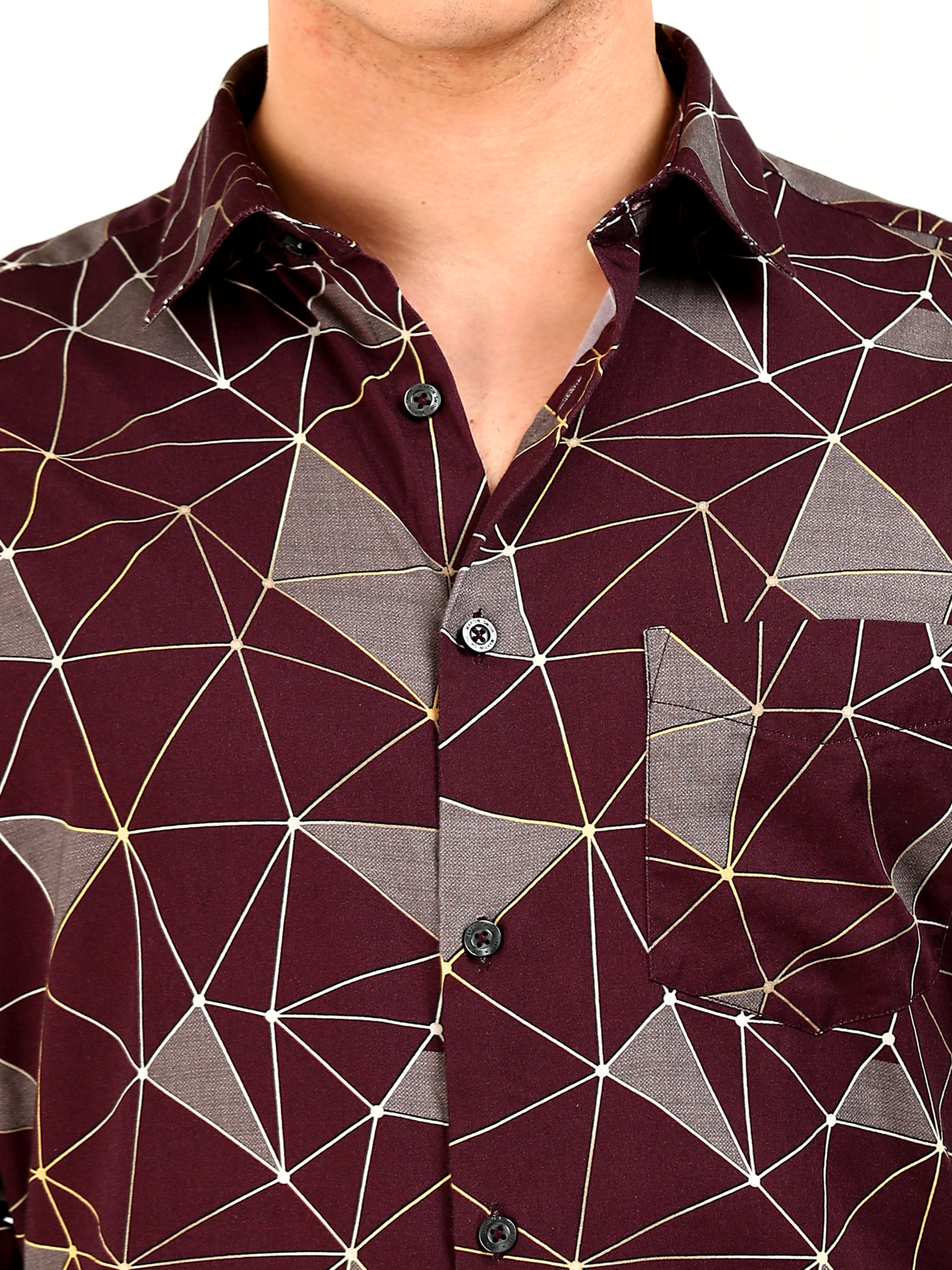 Maroon Triangle Printed Cotton Shirt