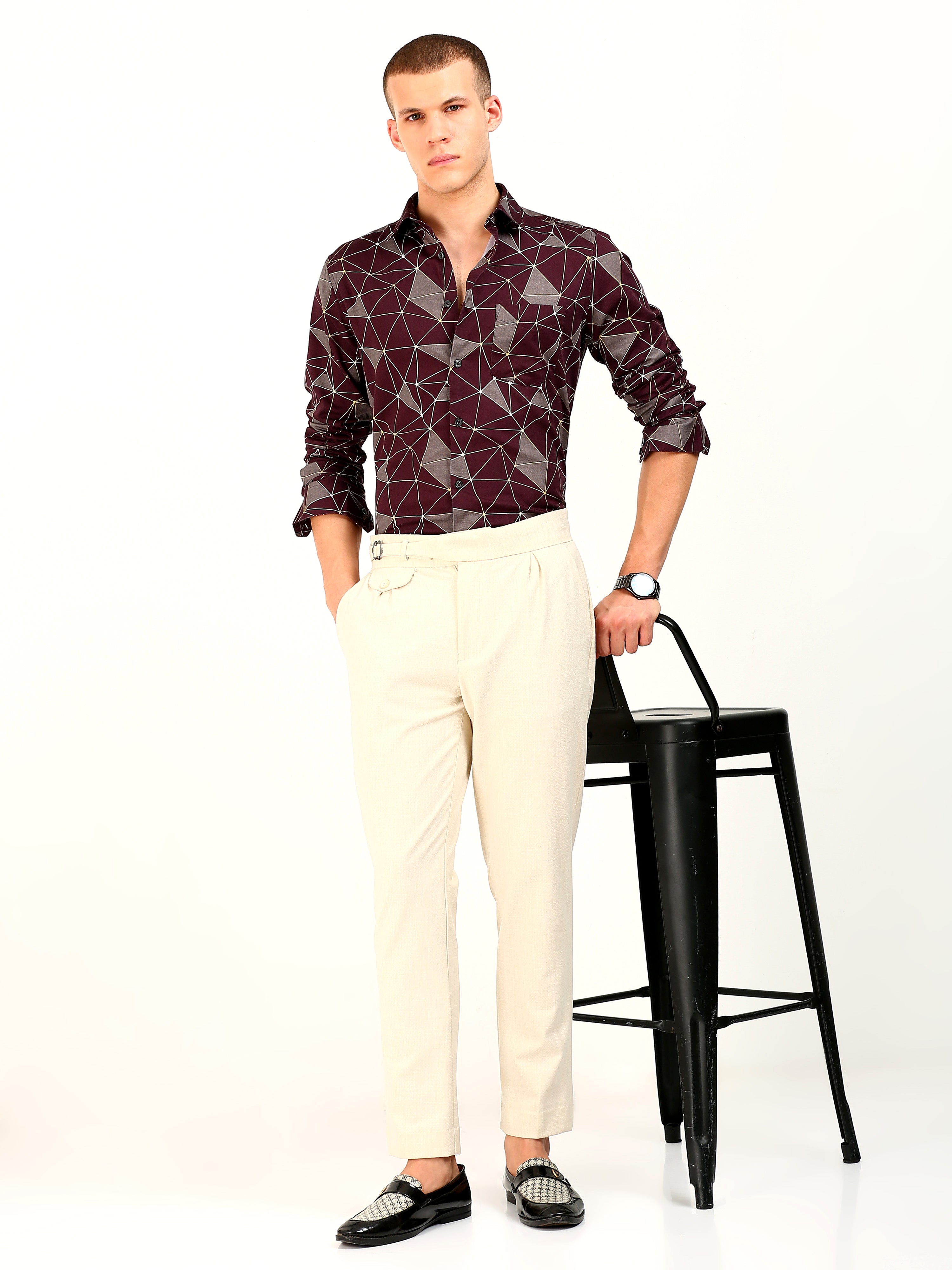 Maroon Triangle Printed Cotton Shirt