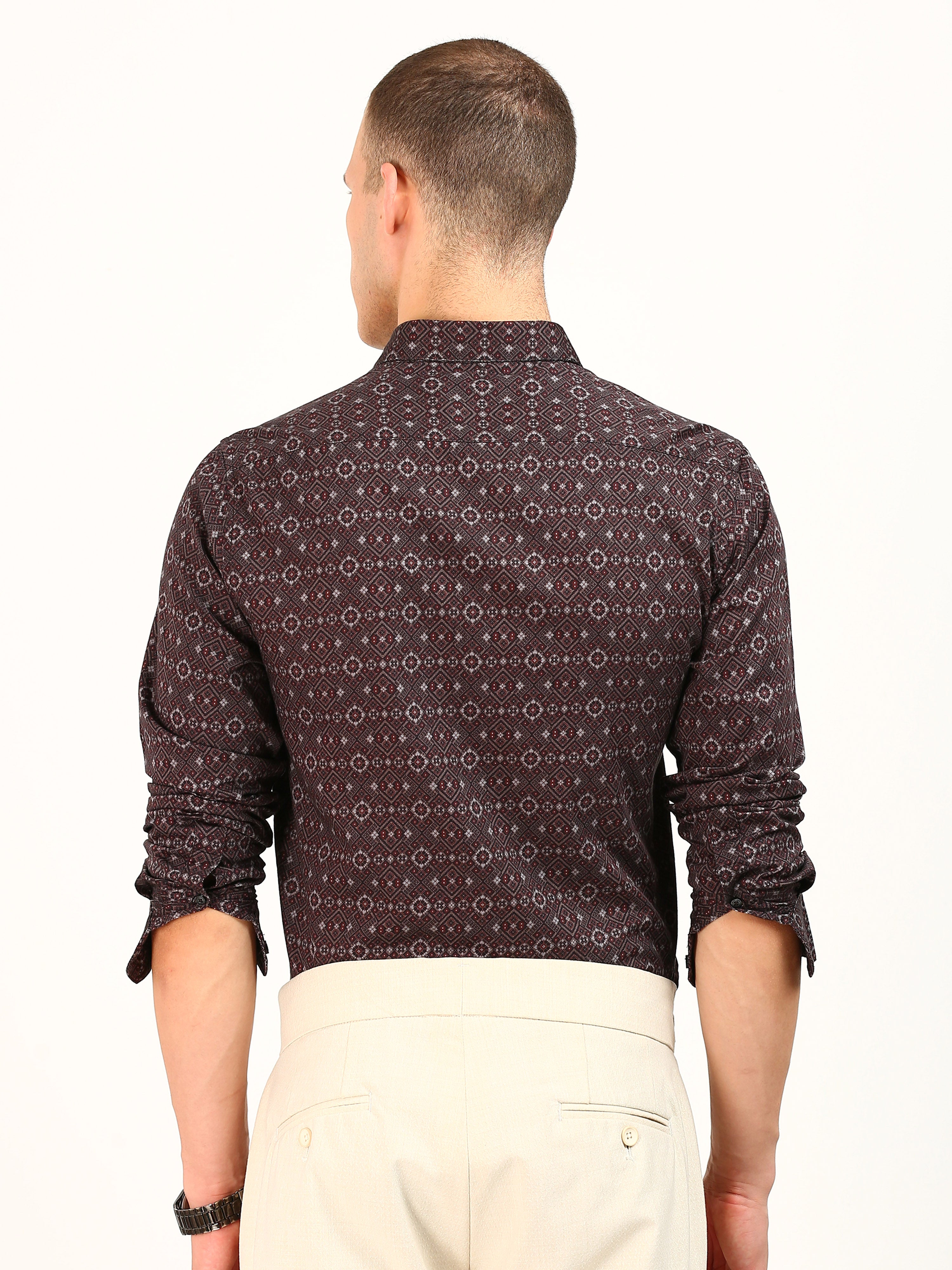 Maroon Printed Pattern Cotton Shirt