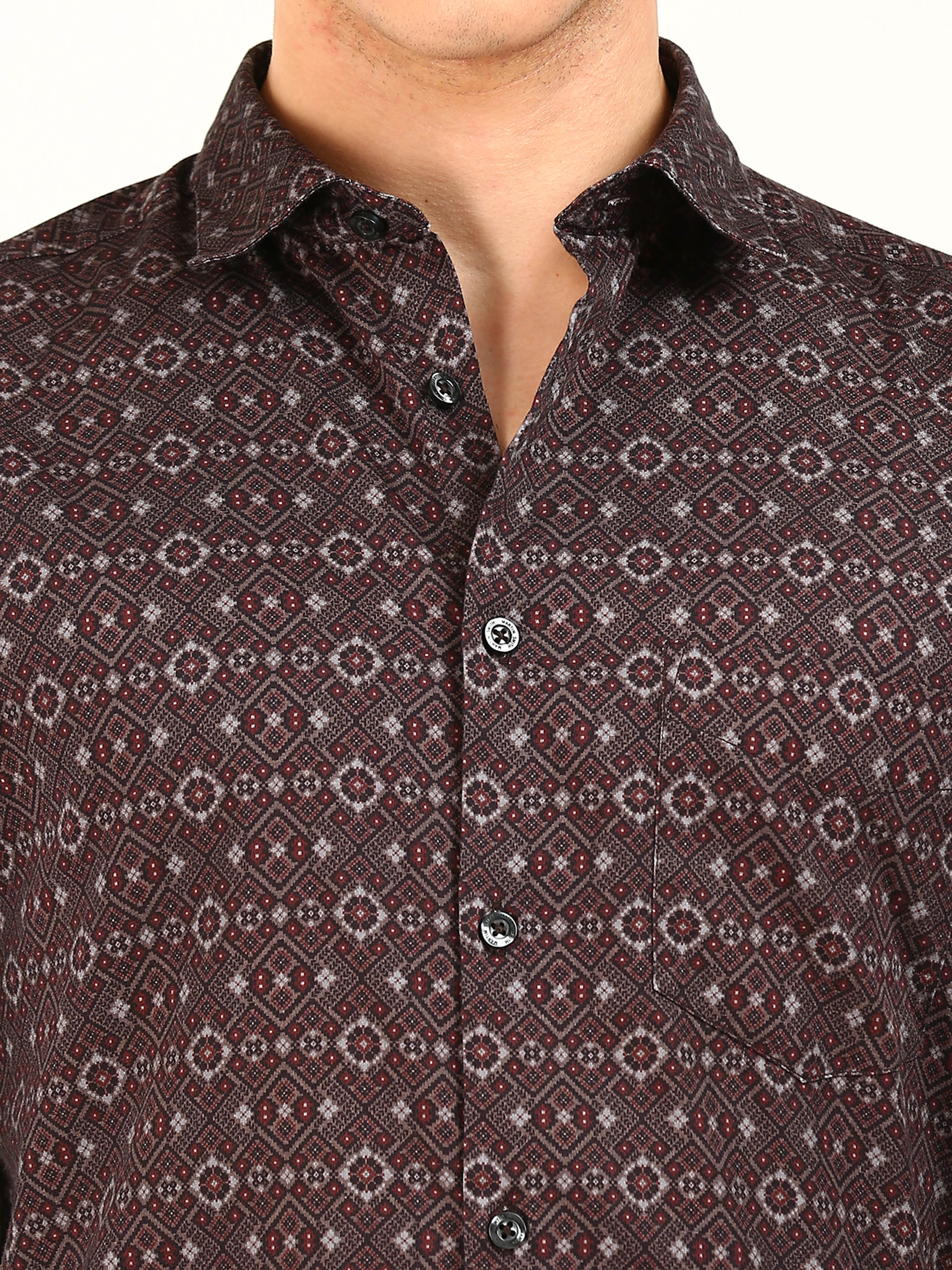 Maroon Printed Pattern Cotton Shirt